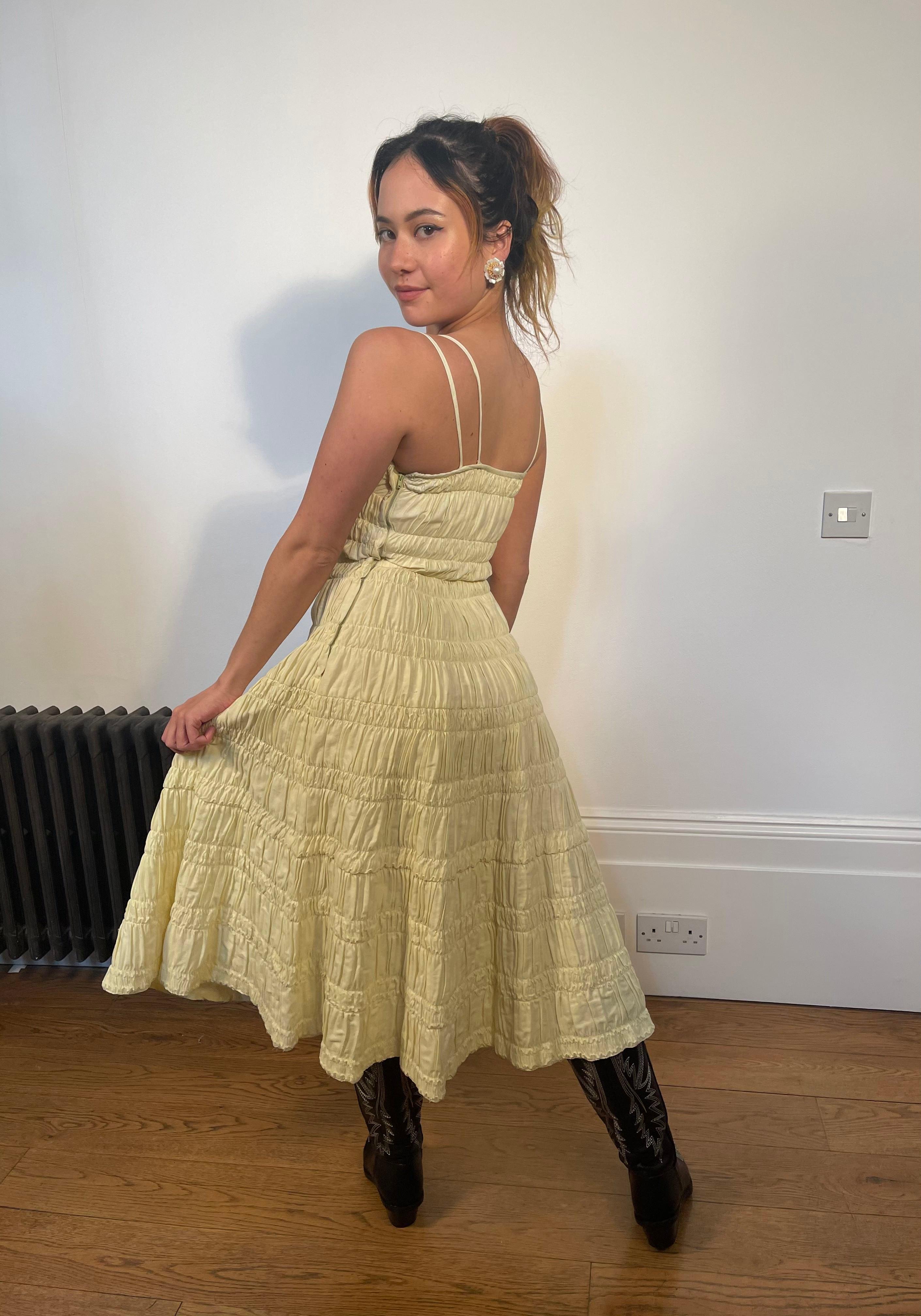 1950er Bijou Original Gelbes Baumwollkleid mit Rüschen 3