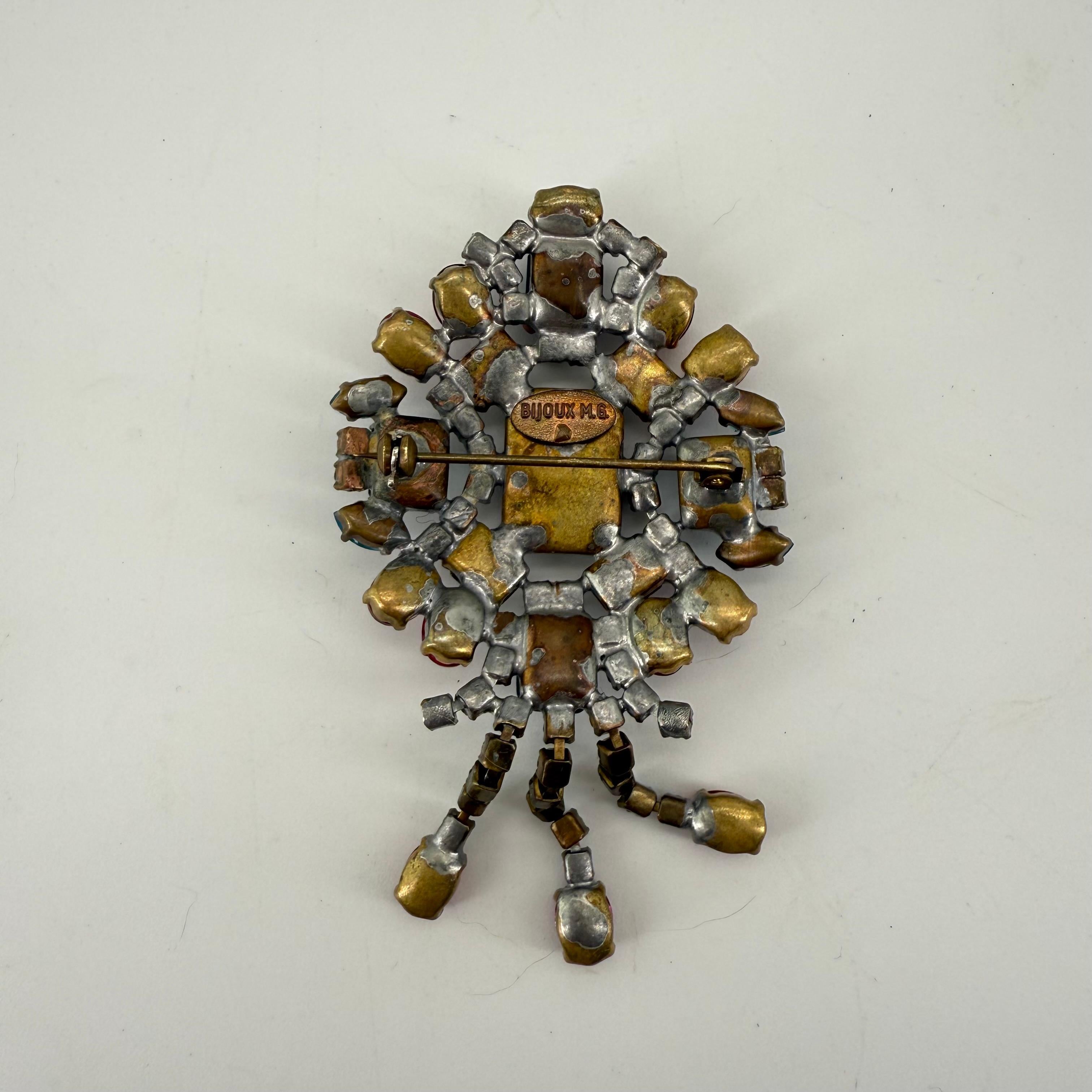 1950's Bijoux Strass Brosche mit Baumeln im Angebot 1