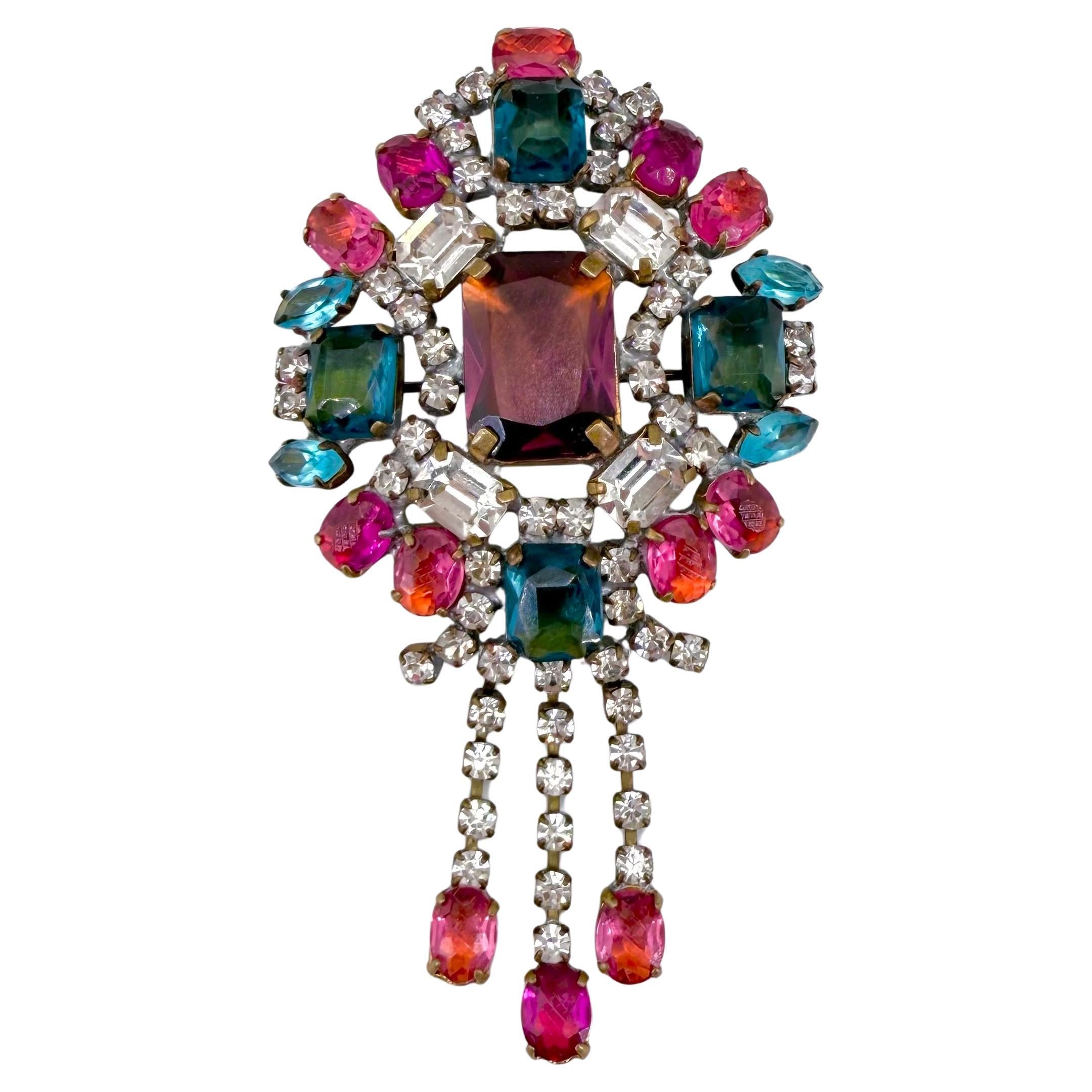 1950’s Bijoux Rhinestone Brooch with Dangles