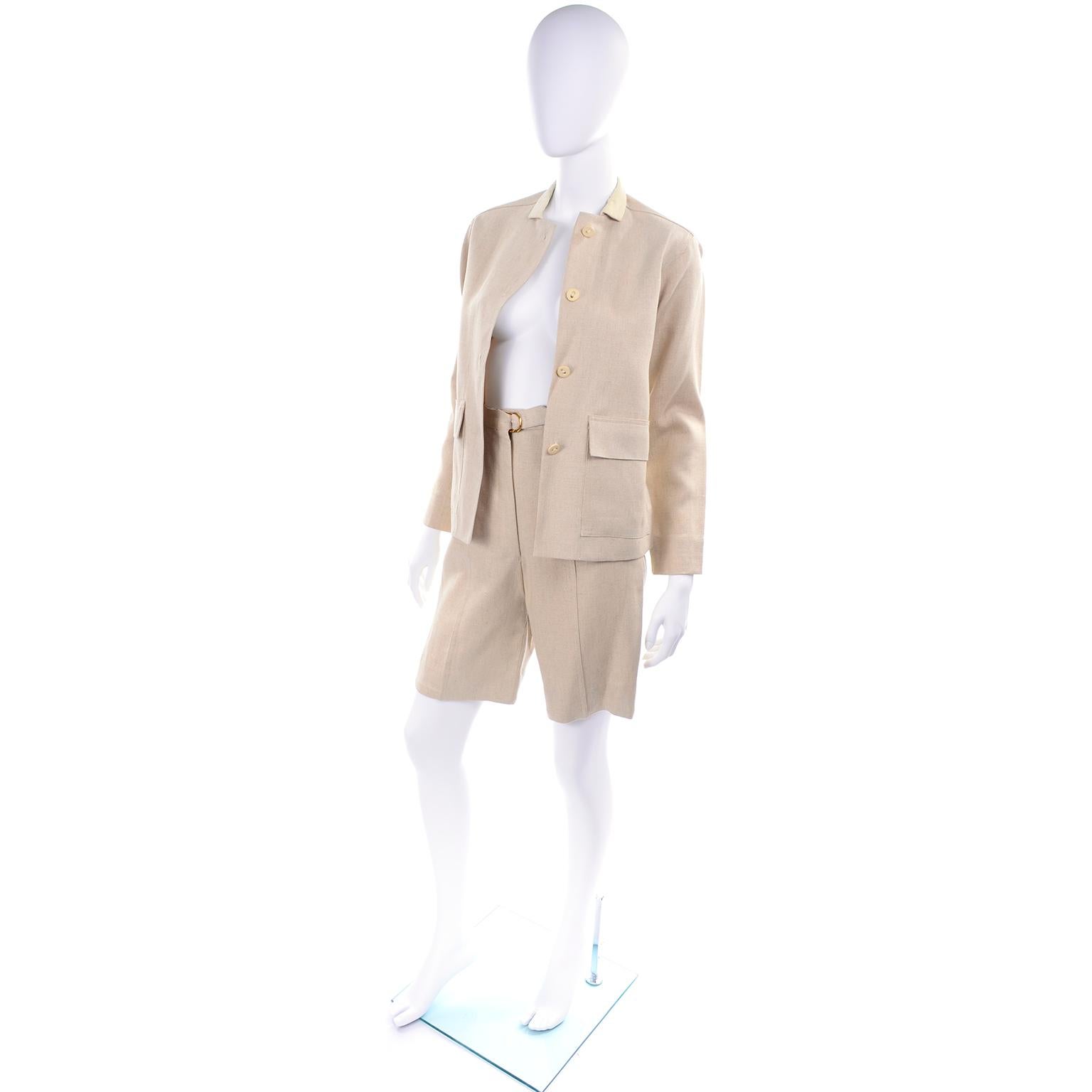 1950s Bill Atkinson Glen of Michigan Tan Linen Jacket & High Rise Shorts Suit In Excellent Condition In Portland, OR