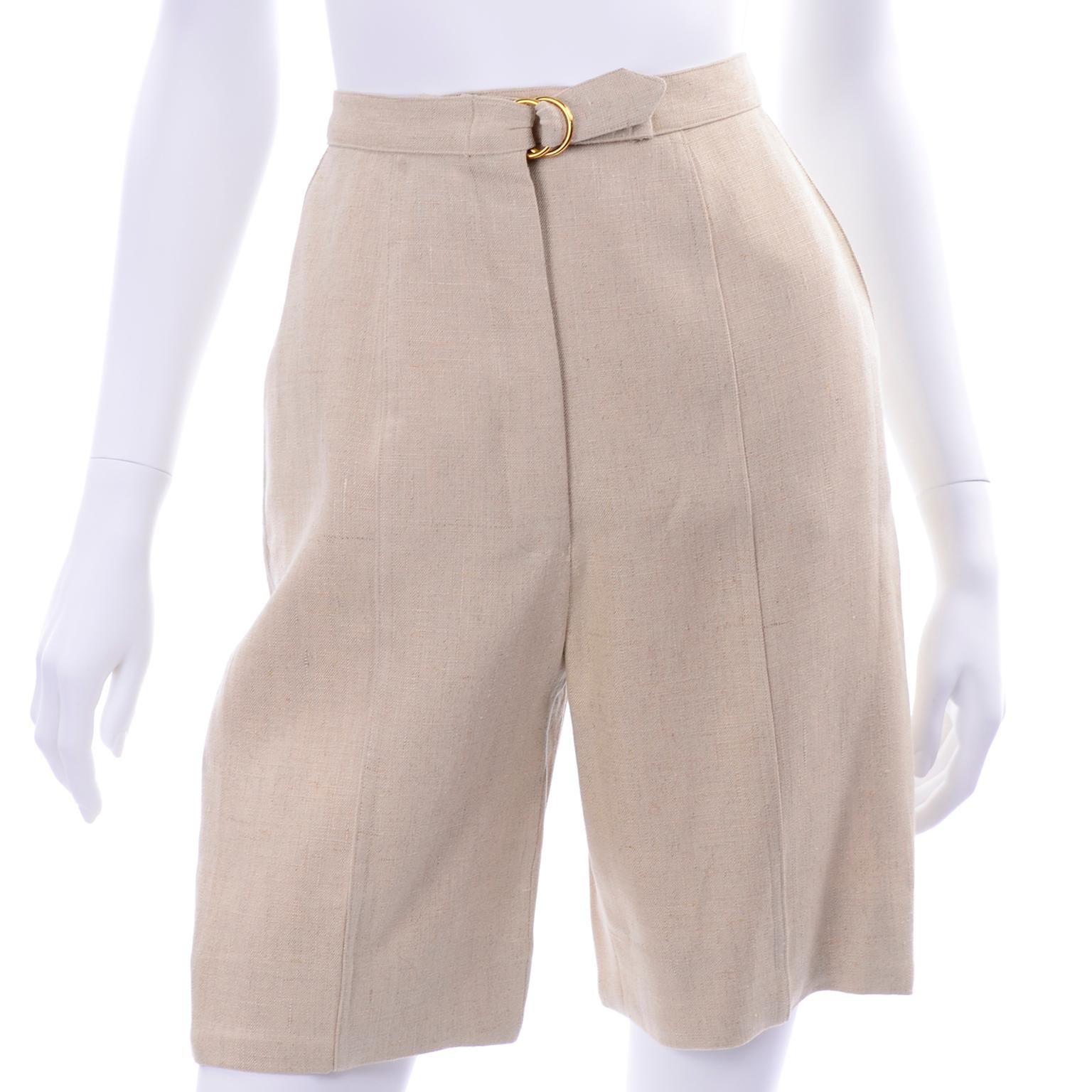 Women's 1950s Bill Atkinson Glen of Michigan Tan Linen Jacket & High Rise Shorts Suit 
