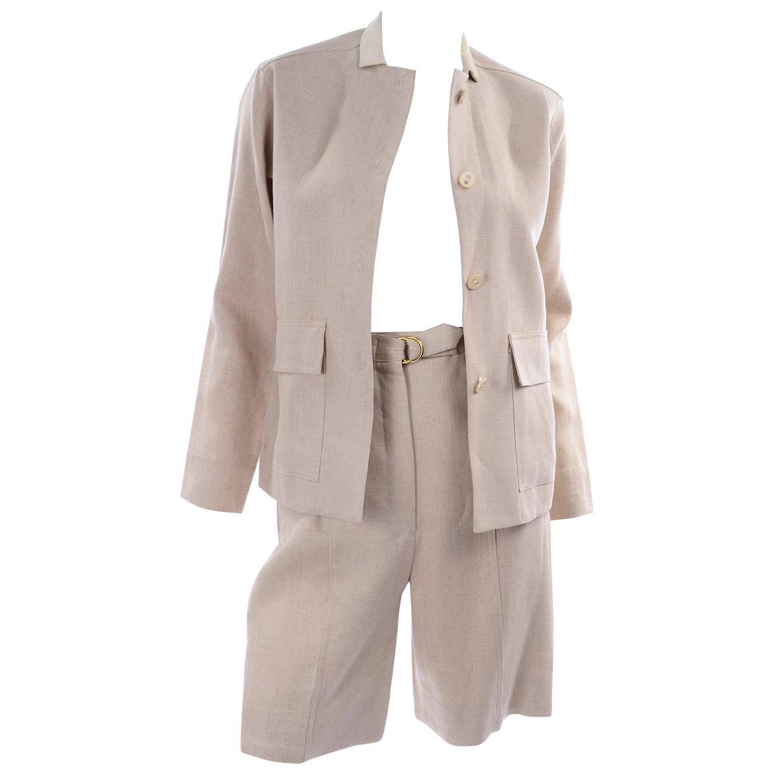 1950s Bill Atkinson Glen of Michigan Tan Linen Jacket & High Rise Shorts Suit 