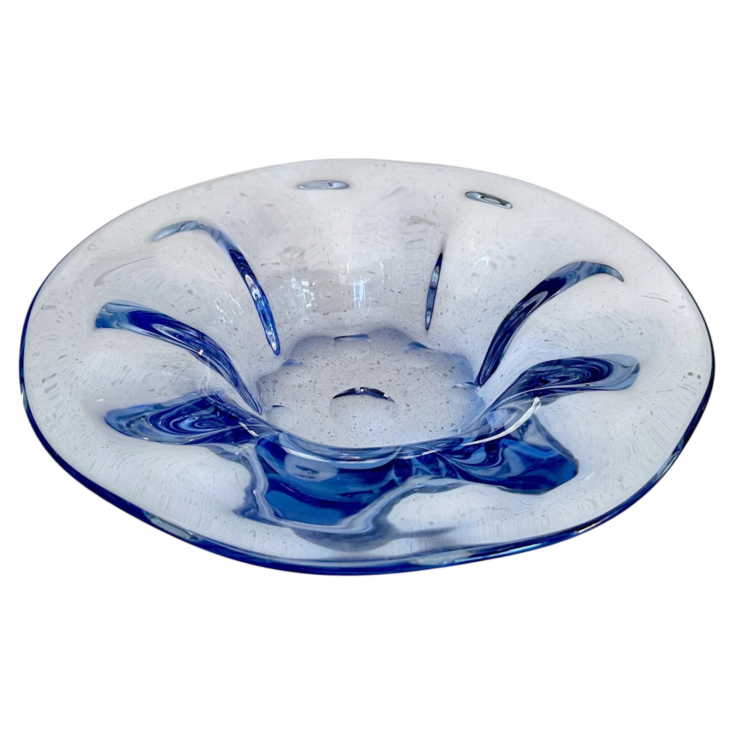 1950s Biomorphic Murano Blue & Clear Centerpiece Bowl For Sale