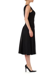 1950S Black Acetate Taffeta Swing Skirt Cocktail Dress With Unique Gathered Det
