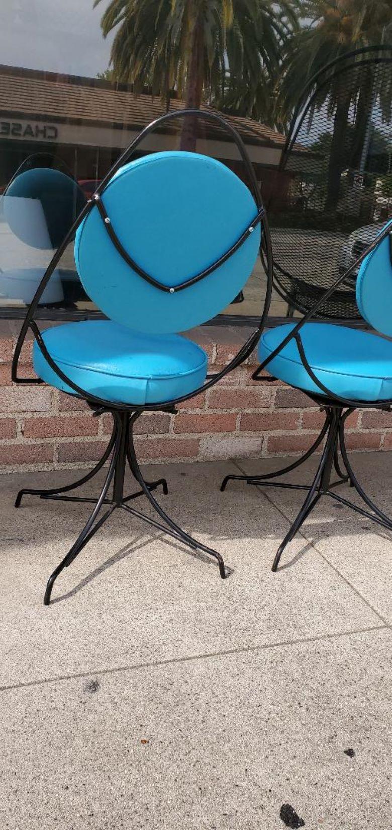 1950s Black and Blue Swivel Side Chairs Styled After John Risley - Set of 2 For Sale 3