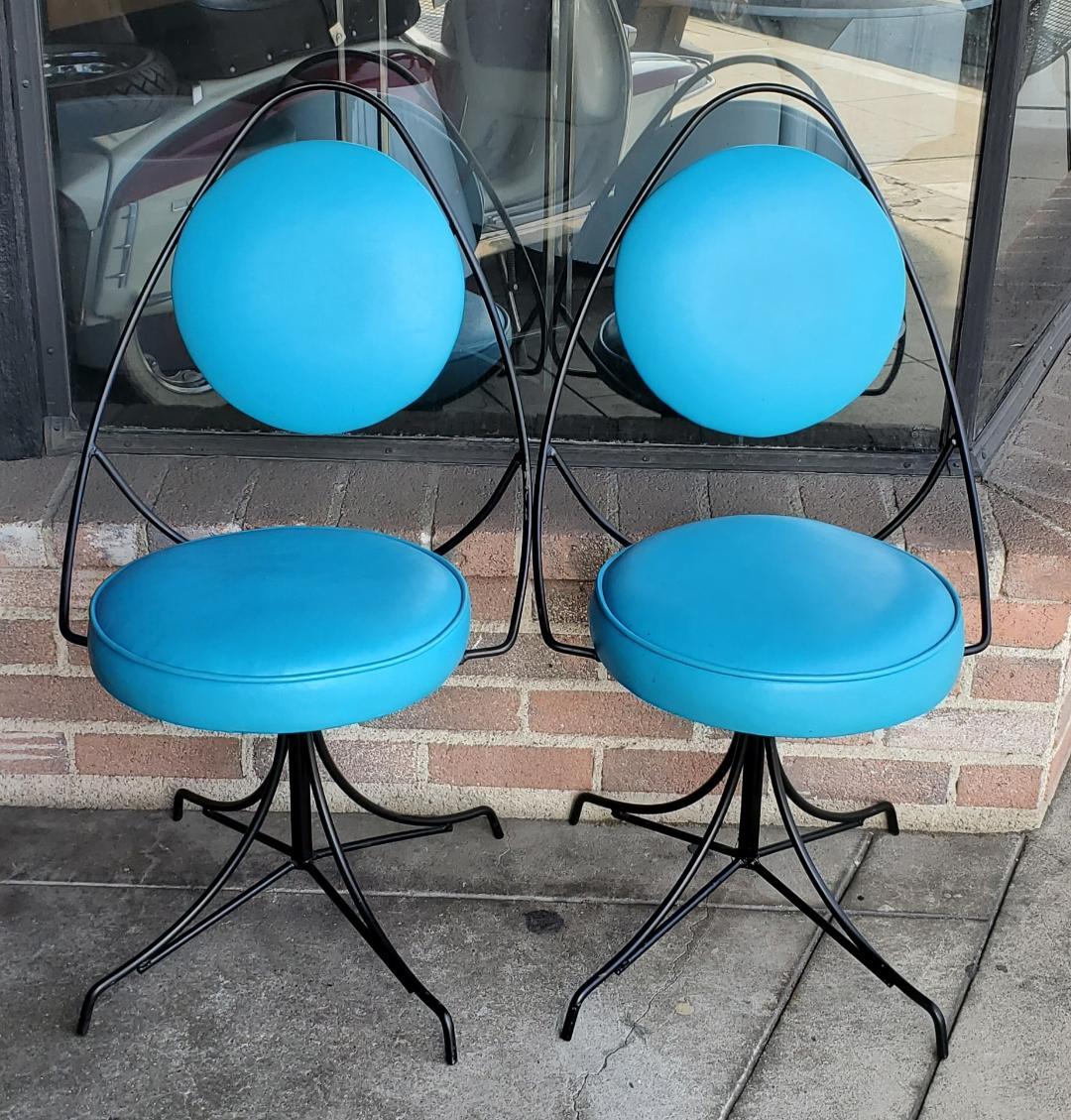 1950s Black and Blue Swivel Side Chairs Styled After John Risley - Set of 2 For Sale 8
