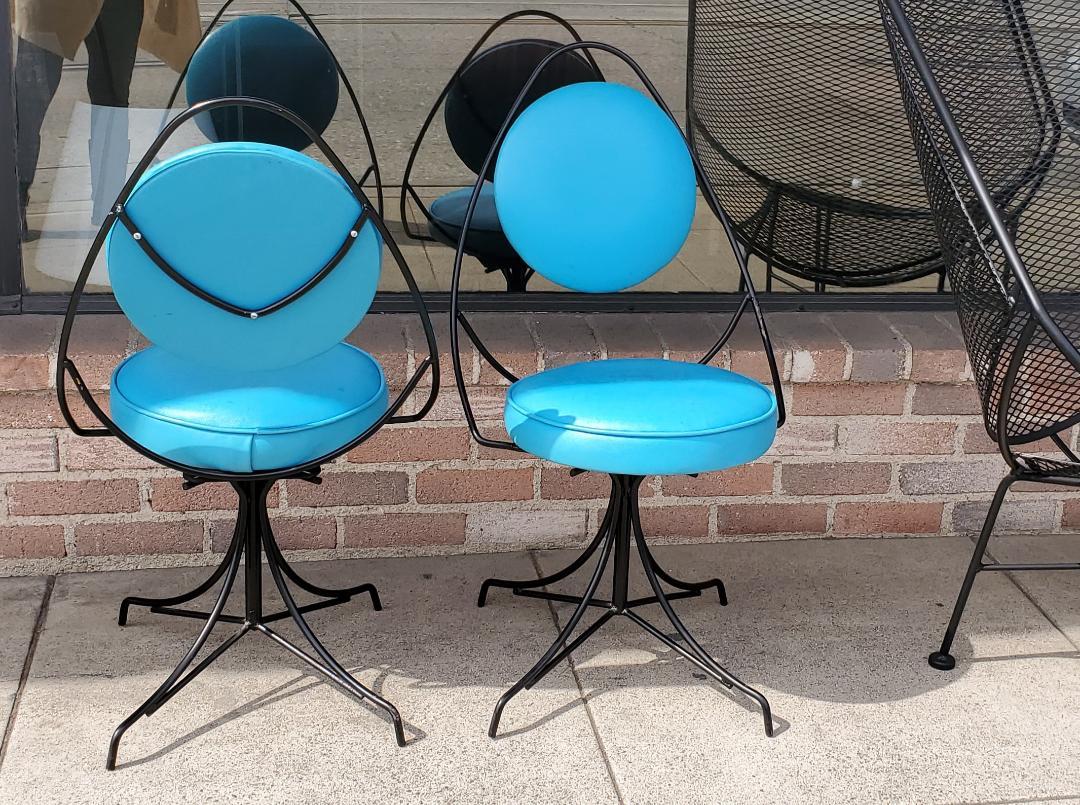 19th Century 1950s Black and Blue Swivel Side Chairs Styled After John Risley - Set of 2 For Sale