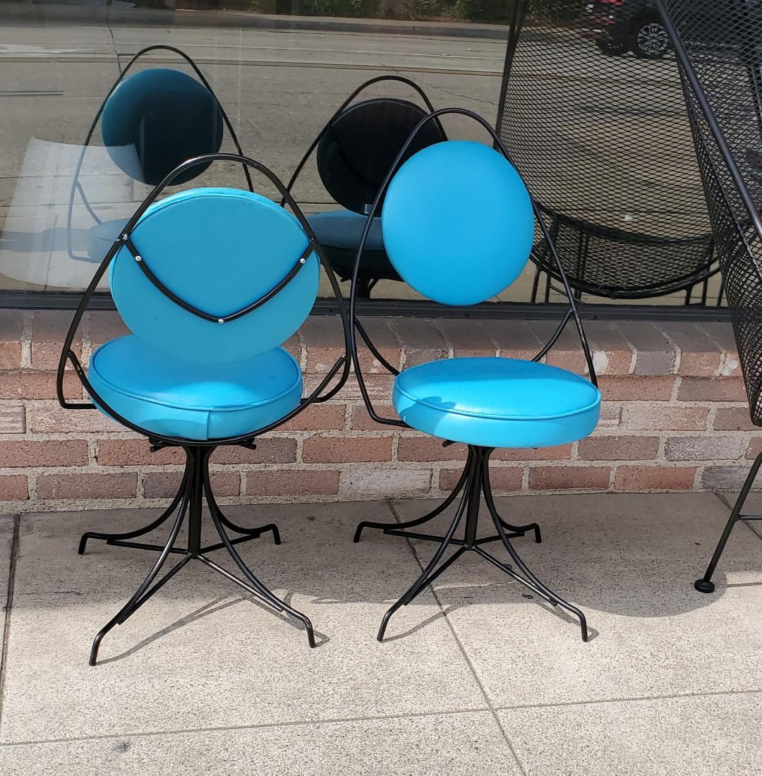 Metal 1950s Black and Blue Swivel Side Chairs Styled After John Risley - Set of 2 For Sale