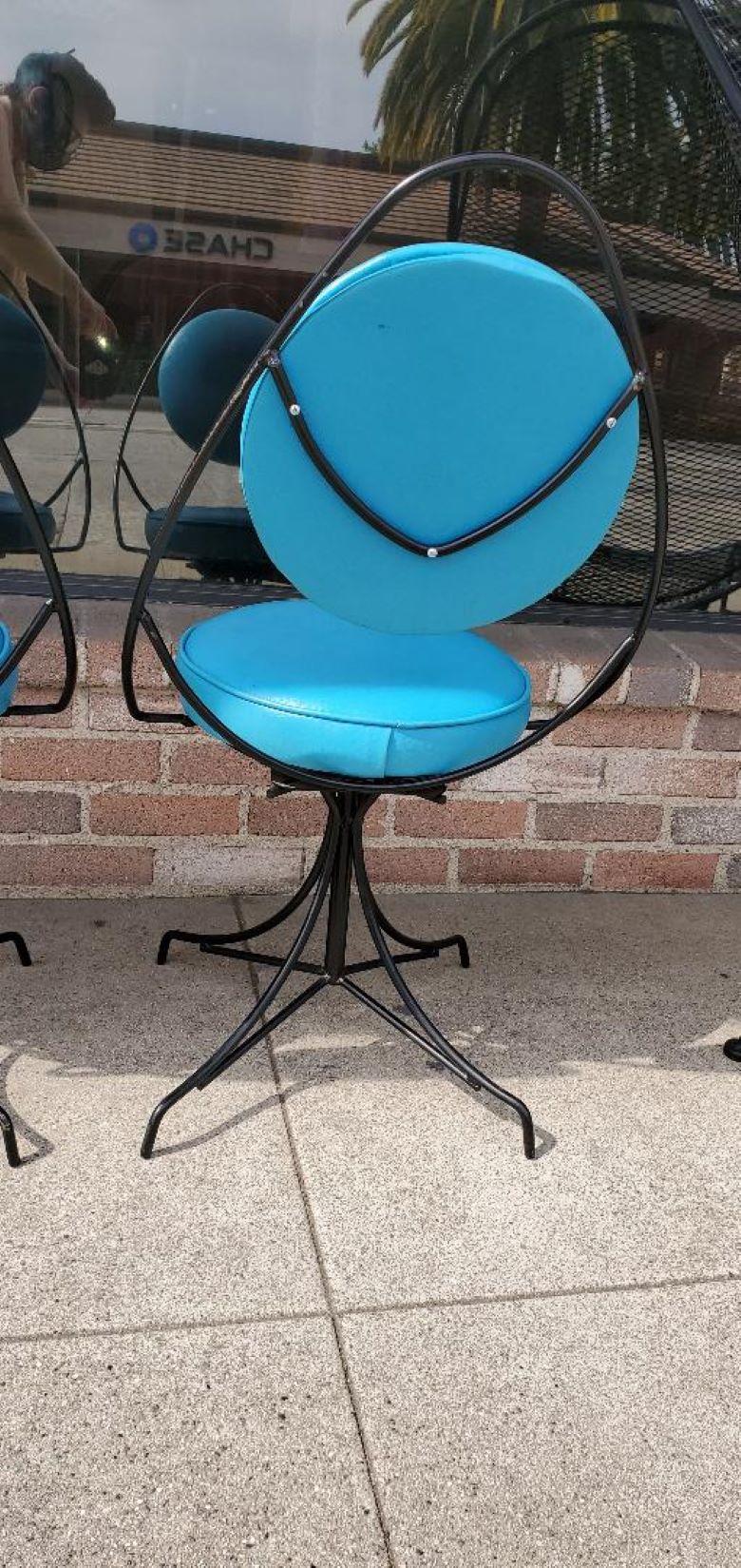 1950s Black and Blue Swivel Side Chairs Styled After John Risley - Set of 2 For Sale 2