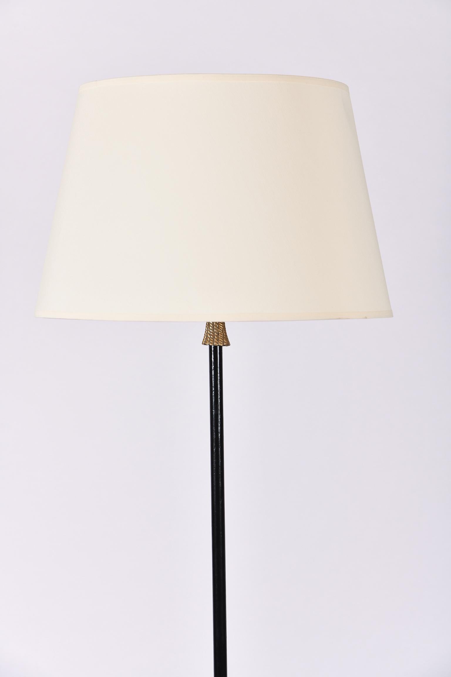 Mid-Century Modern 1950s Black and Brass Floor Lamp
