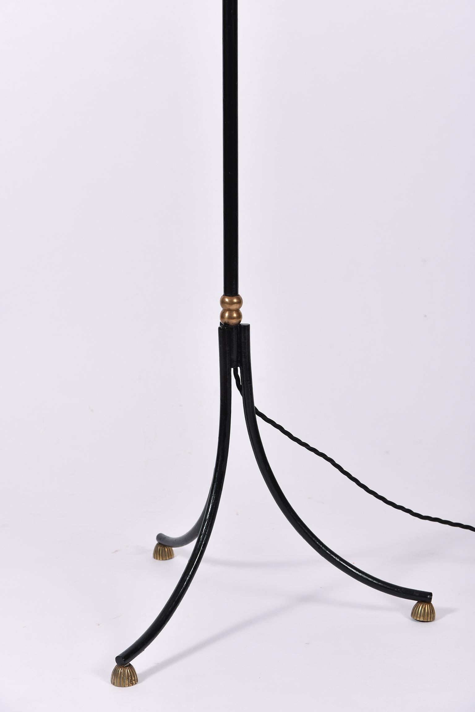 French 1950s Black and Brass Floor Lamp