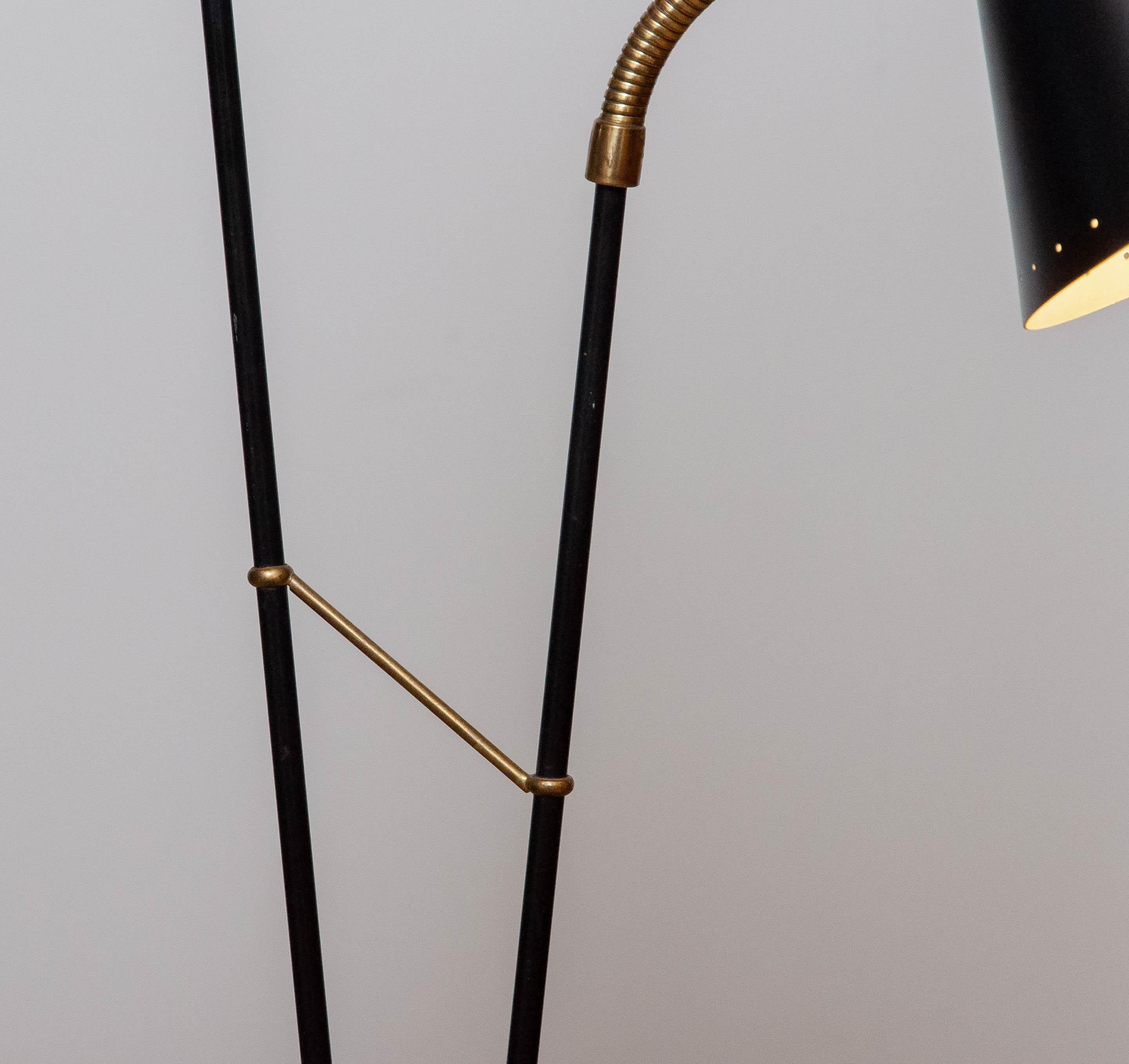 Mid-20th Century 1950's, Black and Brass Floor / Reading Lamp by Hans Bergström for Ataljé Lyktan For Sale