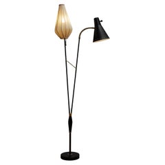 1950s Black and Brass Floor / Reading Lamp by Hans Bergström for Ataljé Lyktan