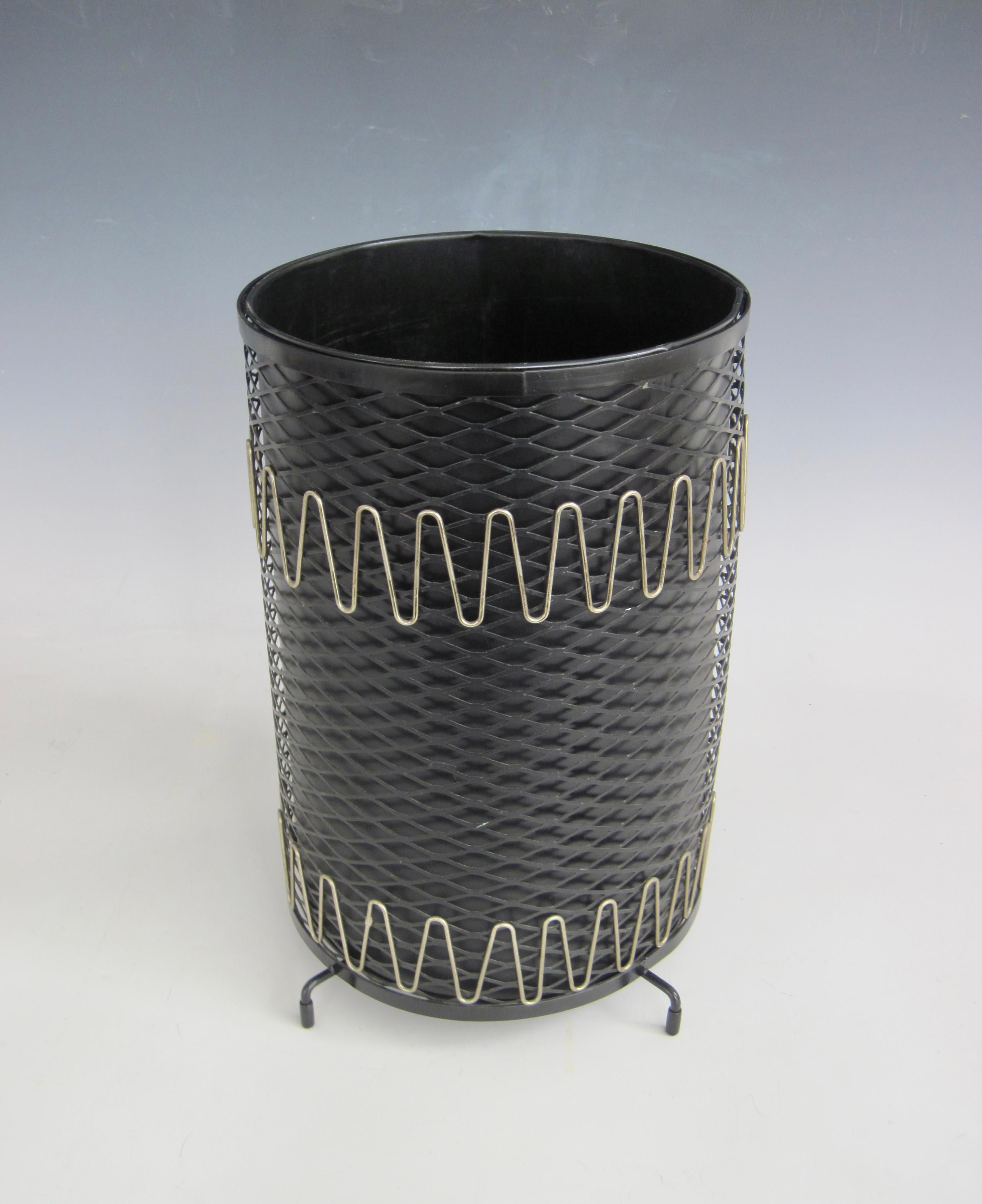 Mid-Century Modern 1950s Atomic Age Wrought Iron Wastebasket Trash Receptacle