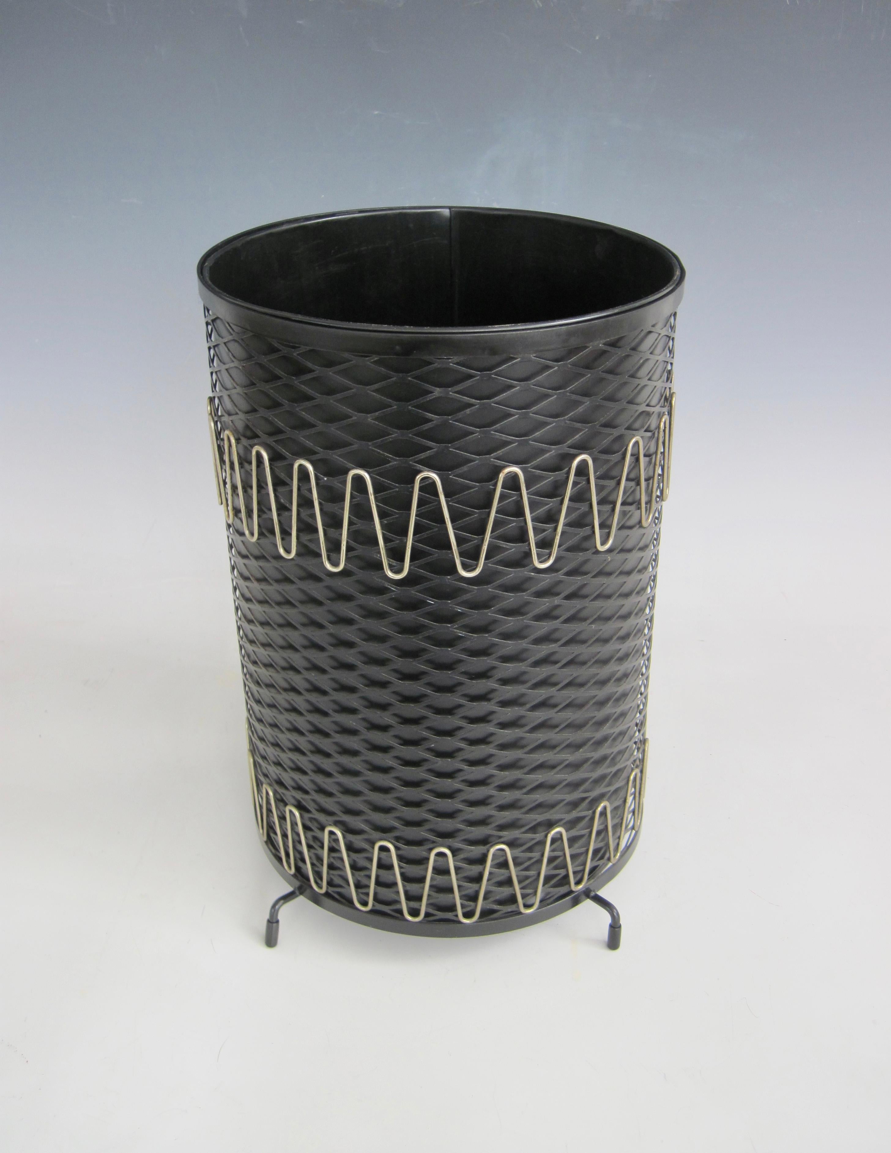 American 1950s Atomic Age Wrought Iron Wastebasket Trash Receptacle