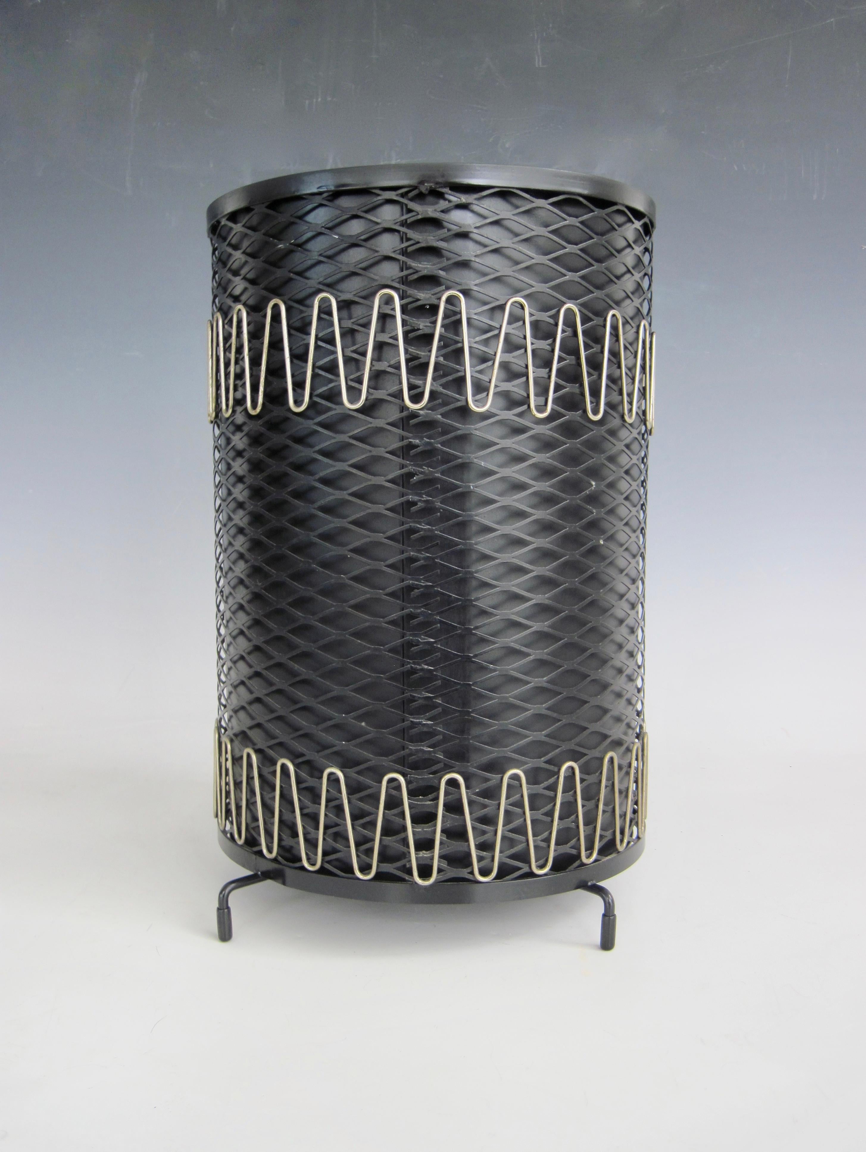 Aluminum 1950s Atomic Age Wrought Iron Wastebasket Trash Receptacle