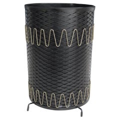 1950s Black and Brass Wrought Iron Wastebasket Trash Receptacle