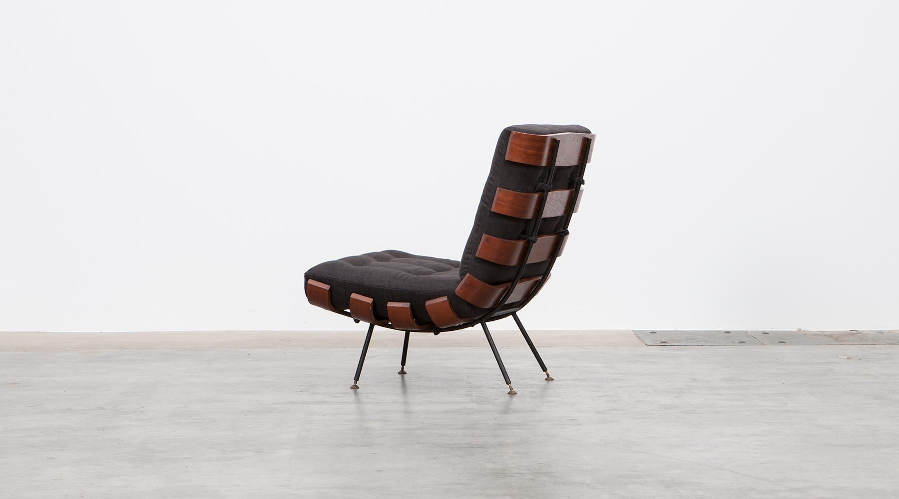 Italian 1950s Black and Brown Lounge Chair by Martin Eisler and Carlo Hauner