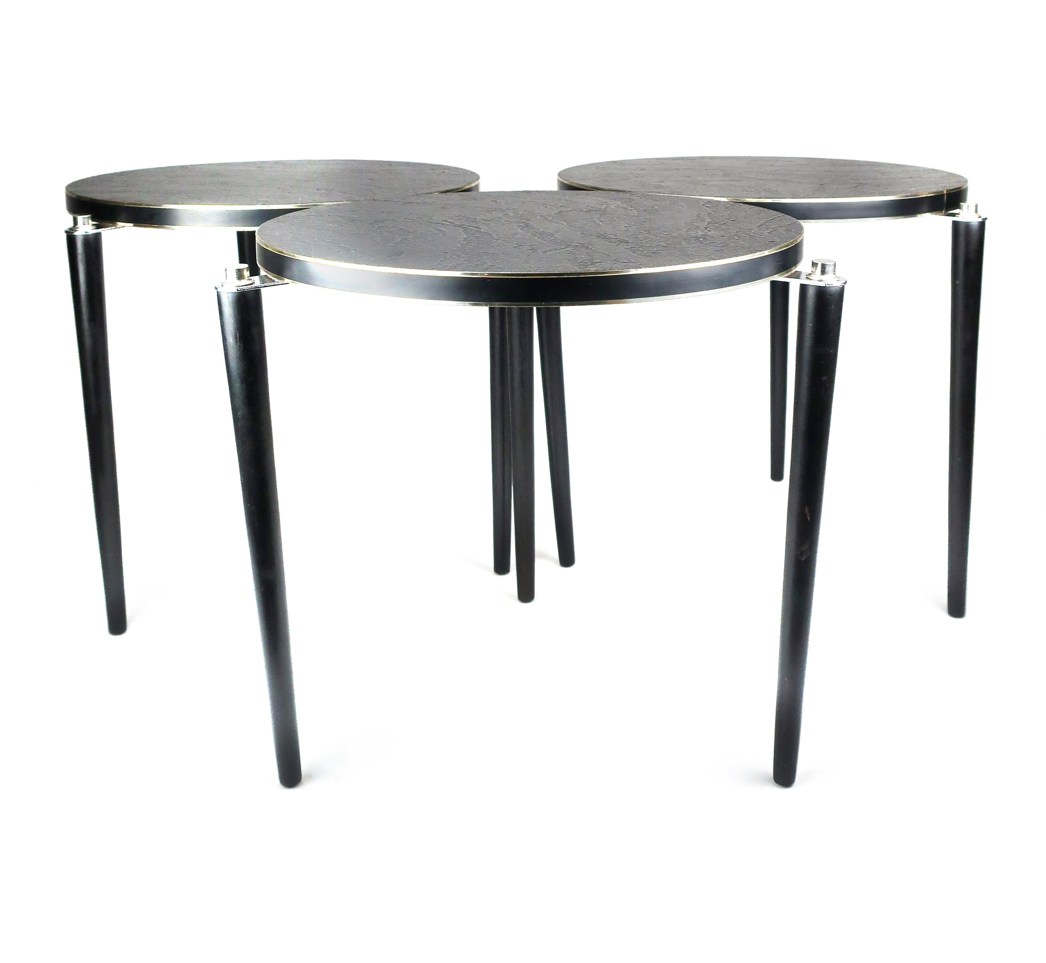 Mid-Century Modern 1950s Black and Chrome Stacking Tables, Set of 3