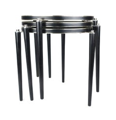 1950s Black and Chrome Stacking Tables, Set of 3