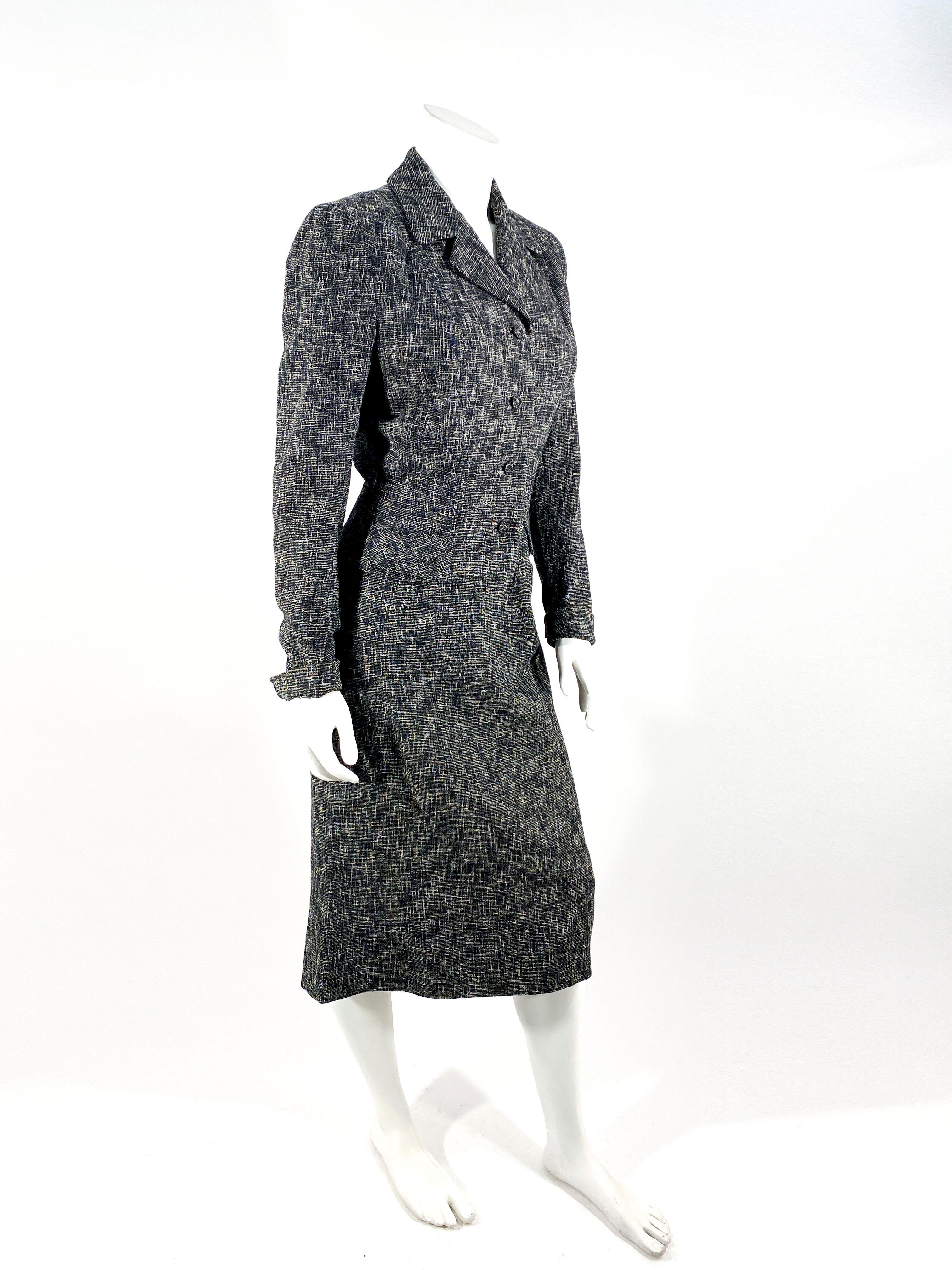 Women's 1950s Black and Grey Flecked Suit For Sale