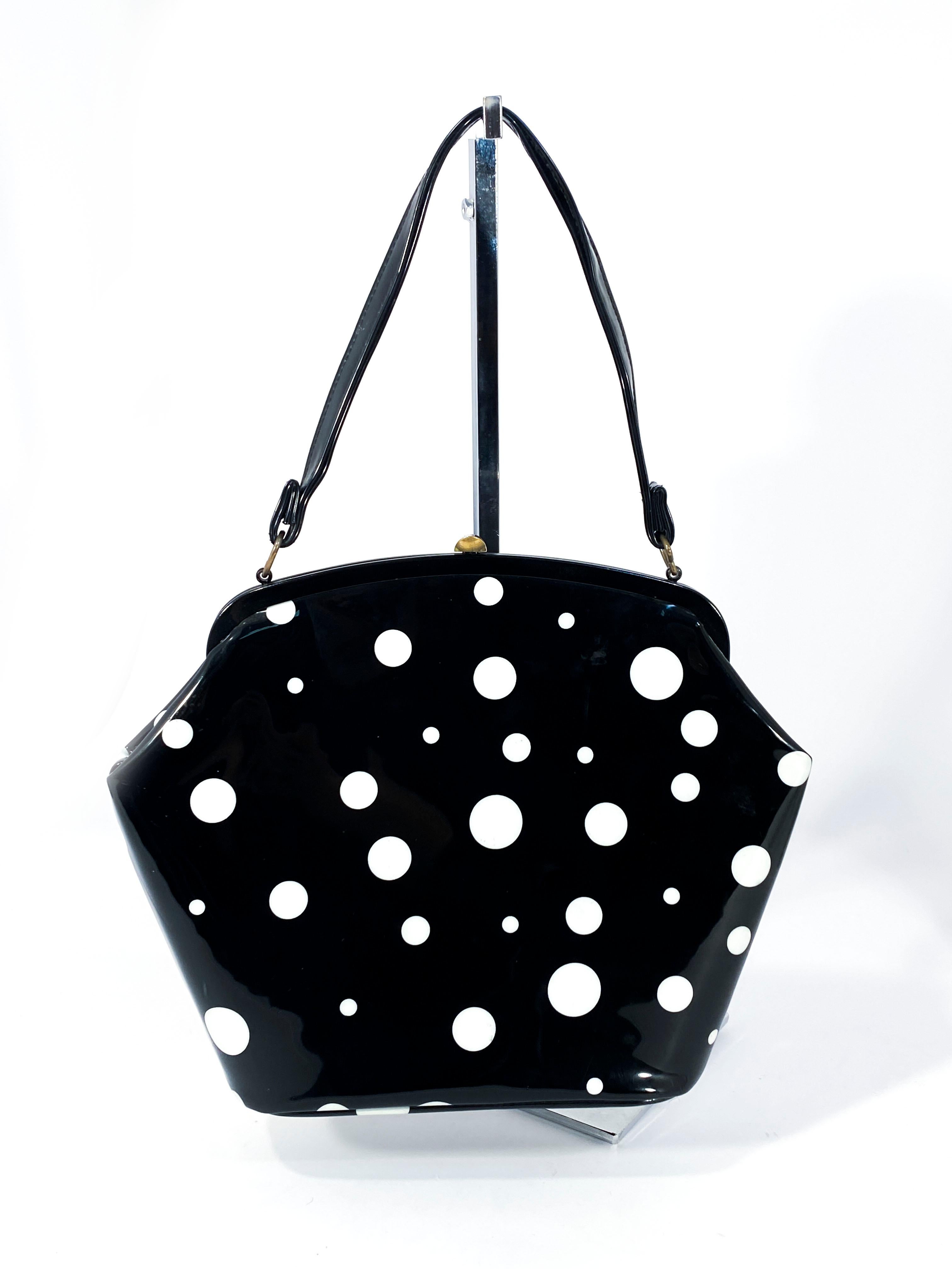 black and white polka dot purse