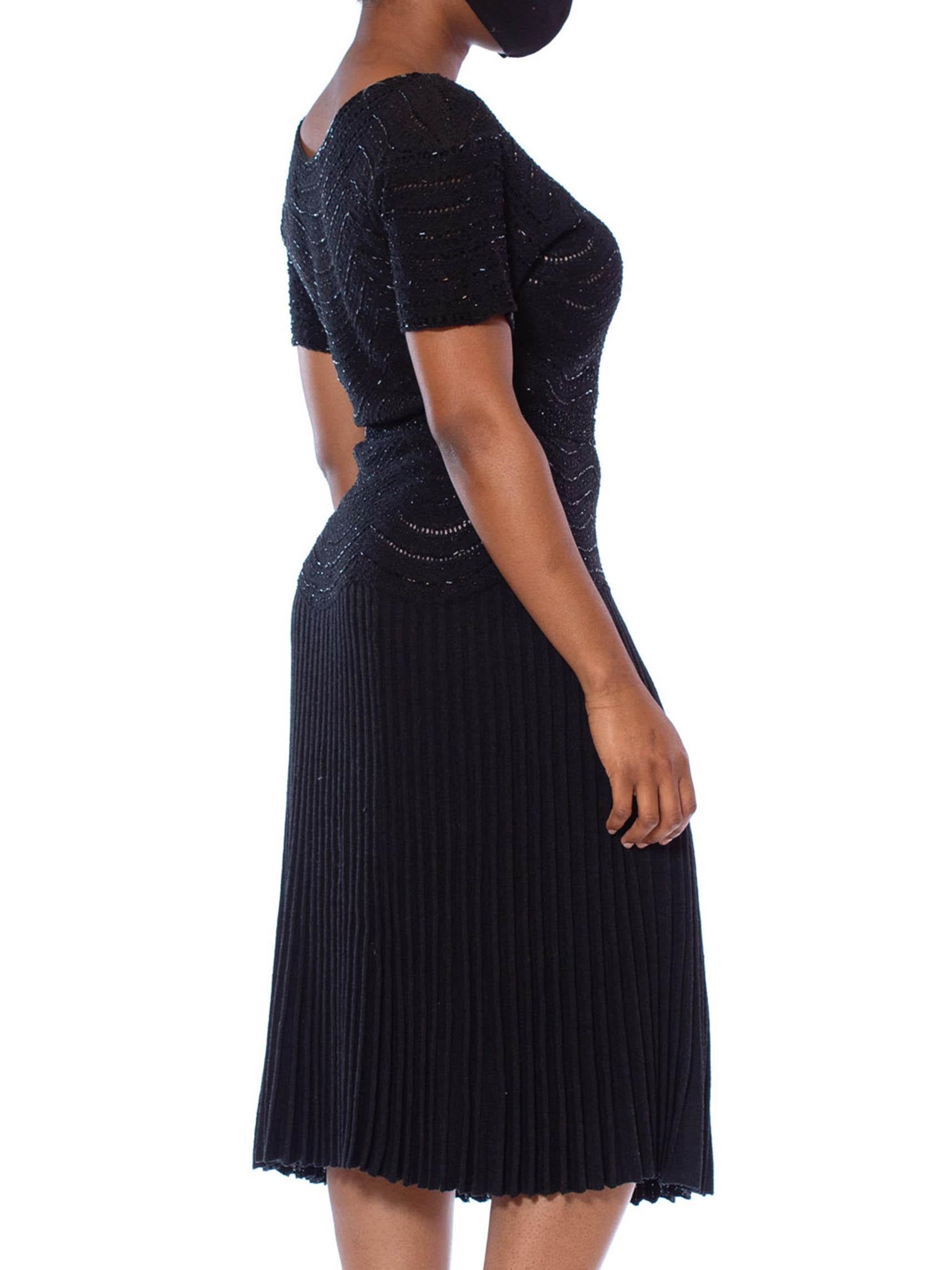 1950S Black Beaded Rayon Knit Wiggle Dress For Sale 1