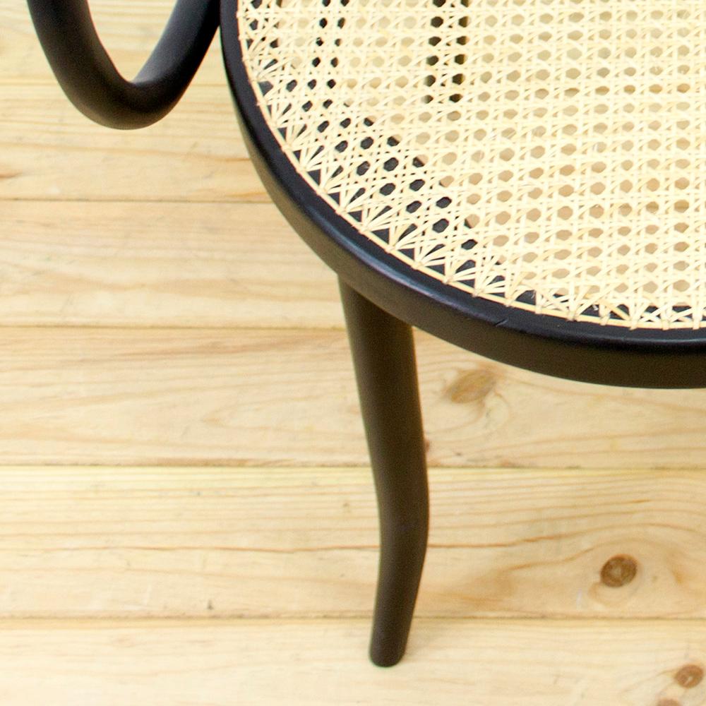 Hand-Woven 1950s Black Bentwood Armchair by Ton, Czechoslovakia For Sale