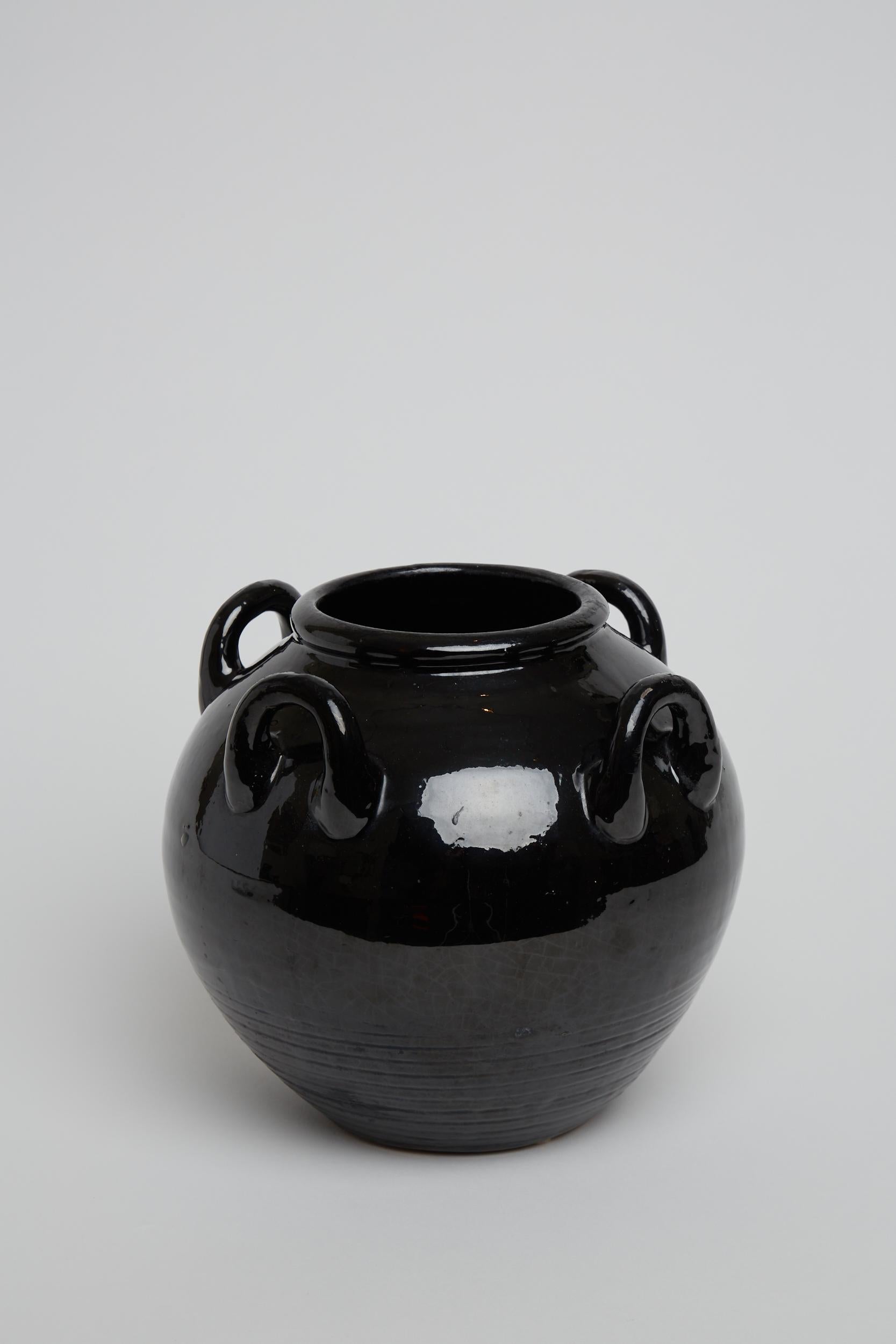French 1950s Black Ceramic Vase