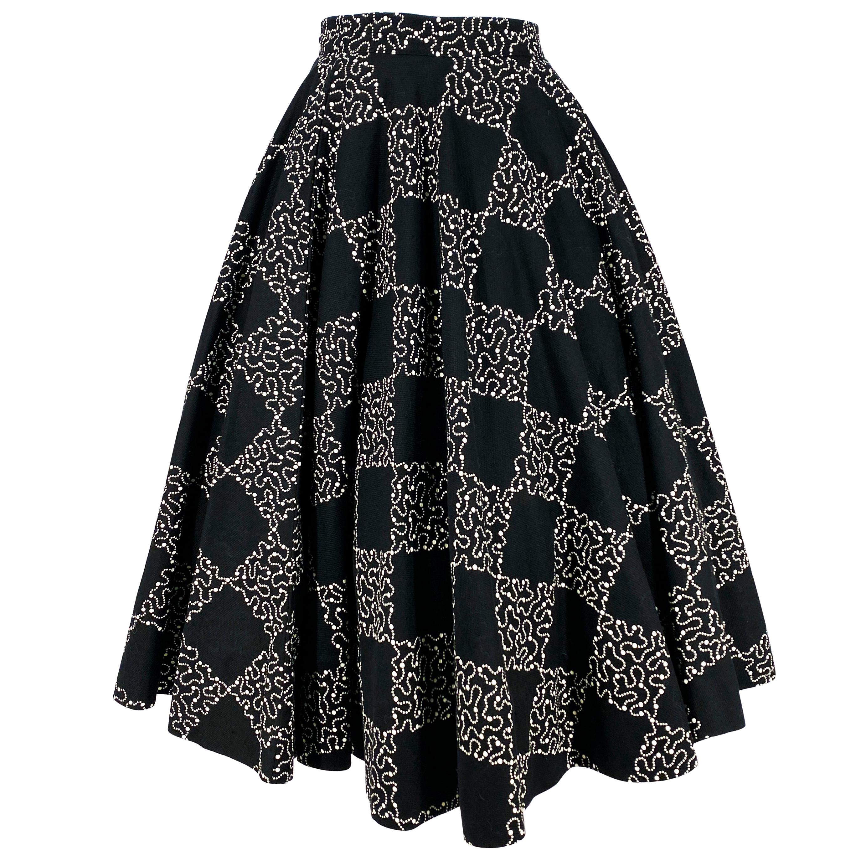1950s Black Checkerboard Printed Circle Skirt
