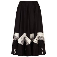 1950s Black Circle Skirt With Monochrome Applique Detail