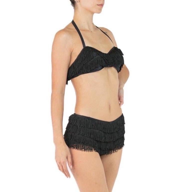 1950S Black Cotton Cole Of California Sun Suit Swimsuit With Fringe For Sale 6