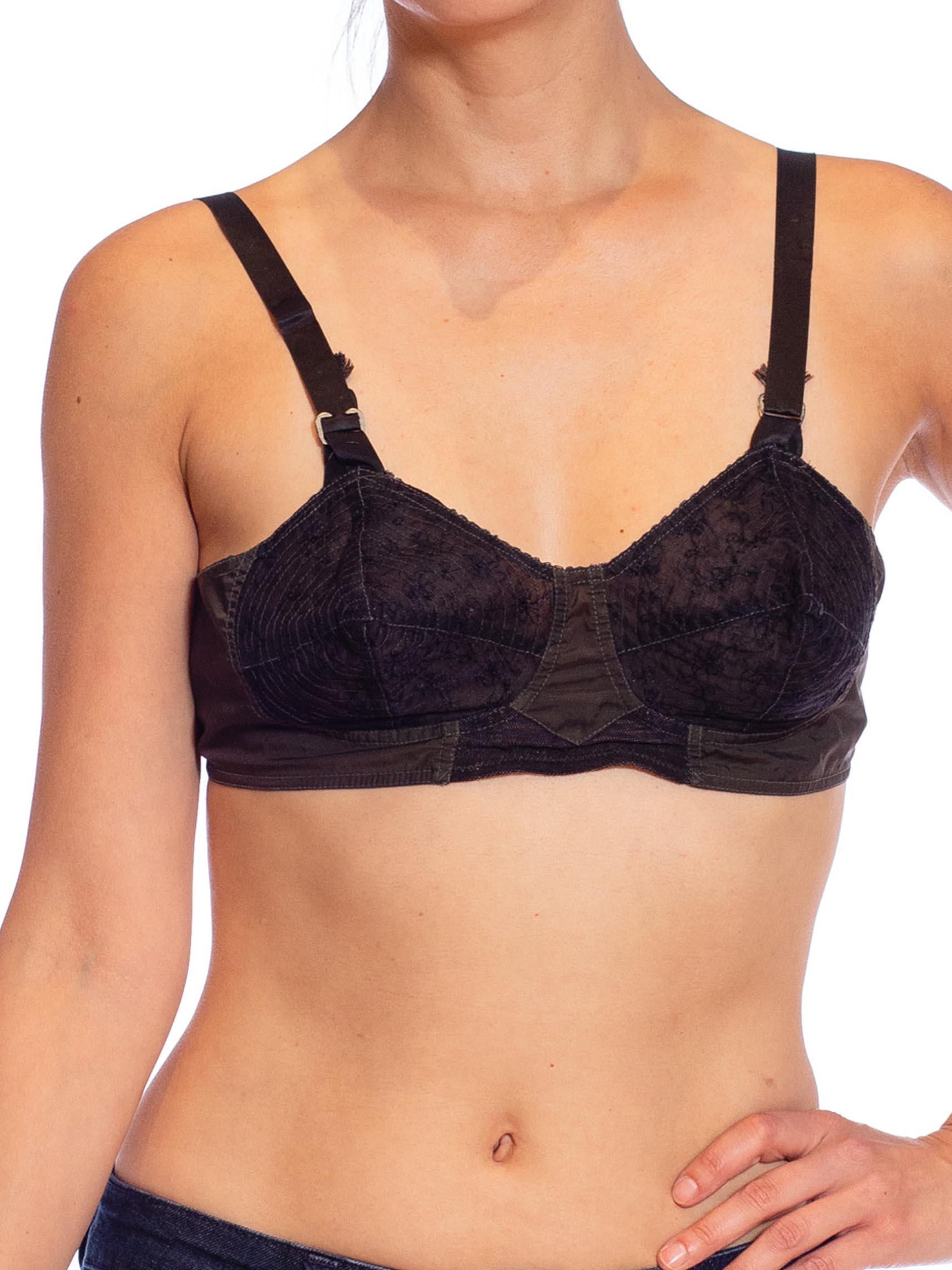 1950S Black Cotton / Rayon Lace Bullet Bra For Sale 3