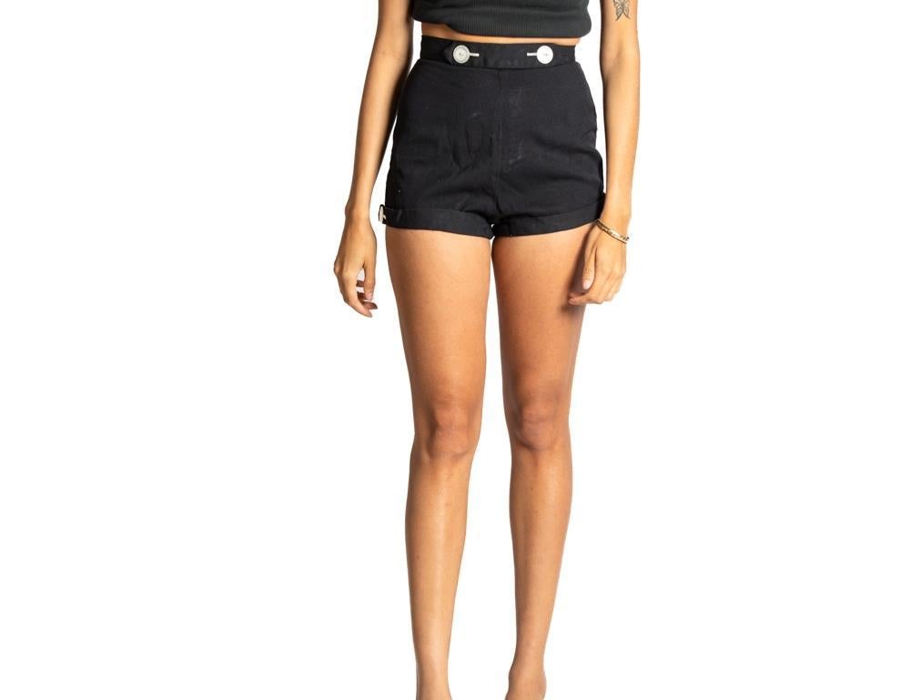 1950S Black Cotton Twill Catalina Of California High Wasted Shorts With Large W For Sale 1