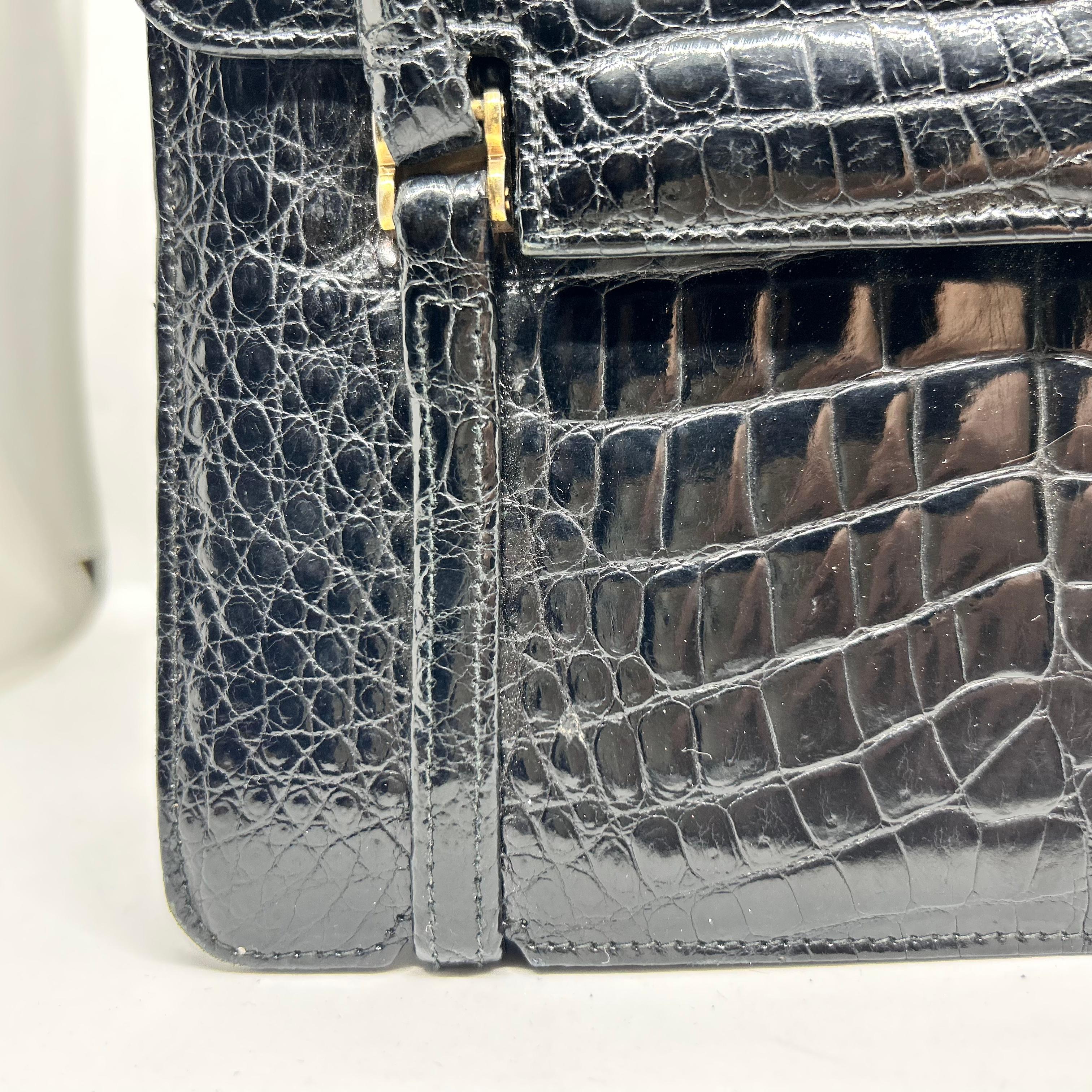 A 1950s High Quality Black Leather Italian Miniature  Hand Bag In Good Condition For Sale In Aci Castello, IT