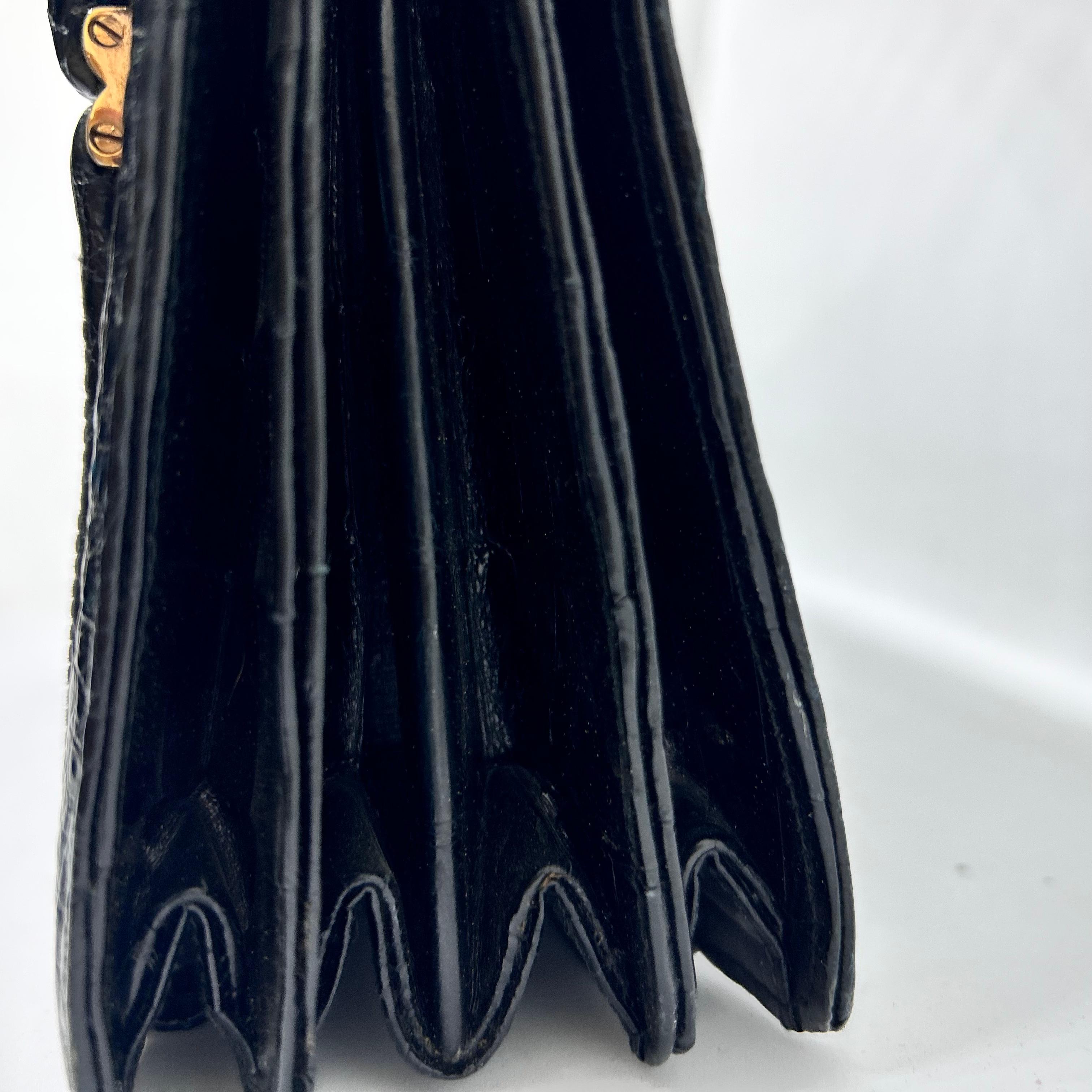 Women's A 1950s High Quality Black Leather Italian Miniature  Hand Bag For Sale