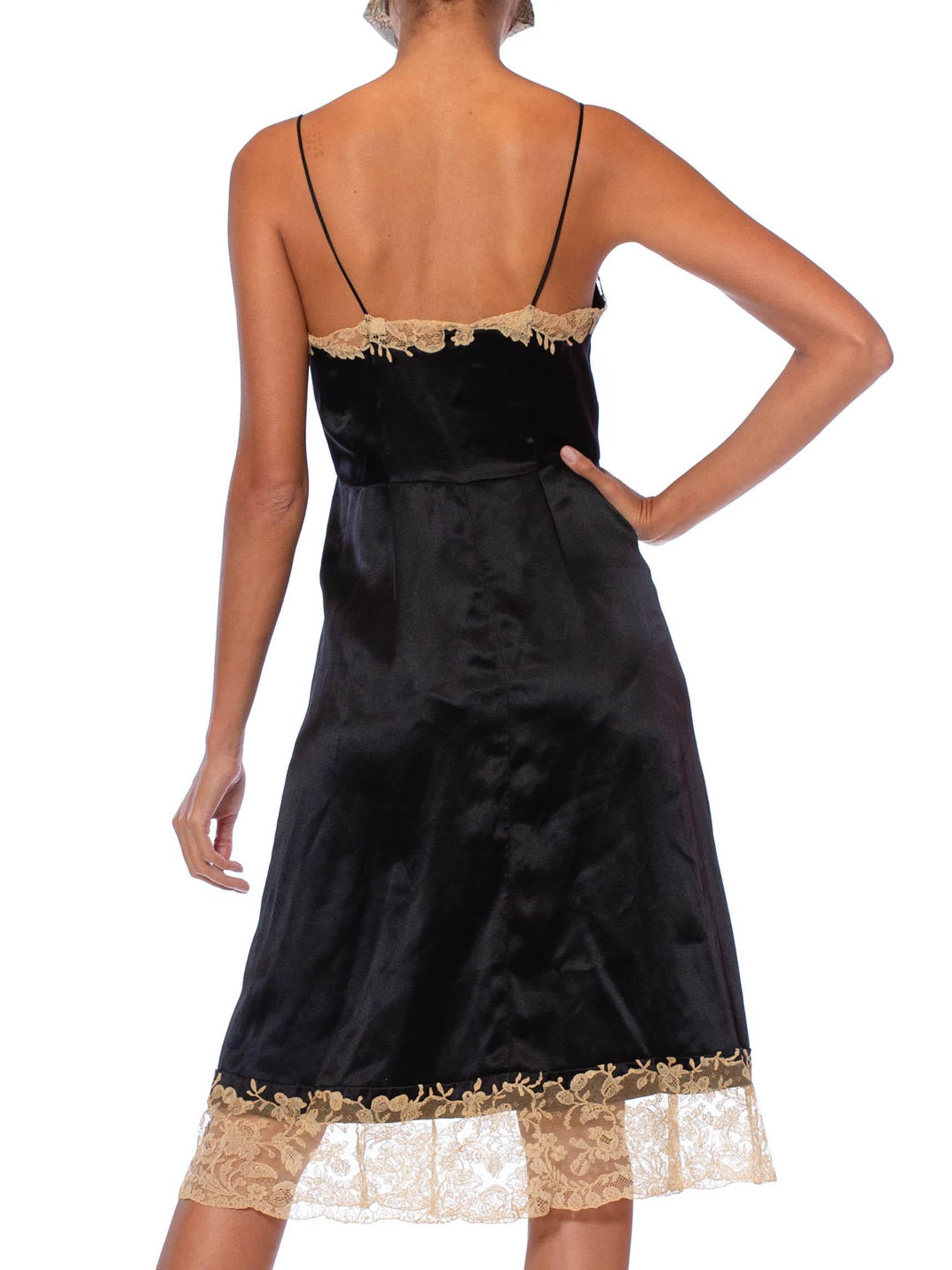 1950S Black & Ecru Haute Couture Silk Charmeuse Bias Slip Dress With Hand Appli 4