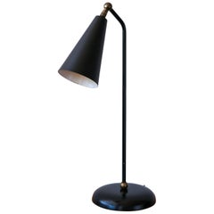 1950s Black Enamel and Brass Desk Lamp