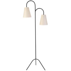 1950s Black Enameled Iron Floor Lamp