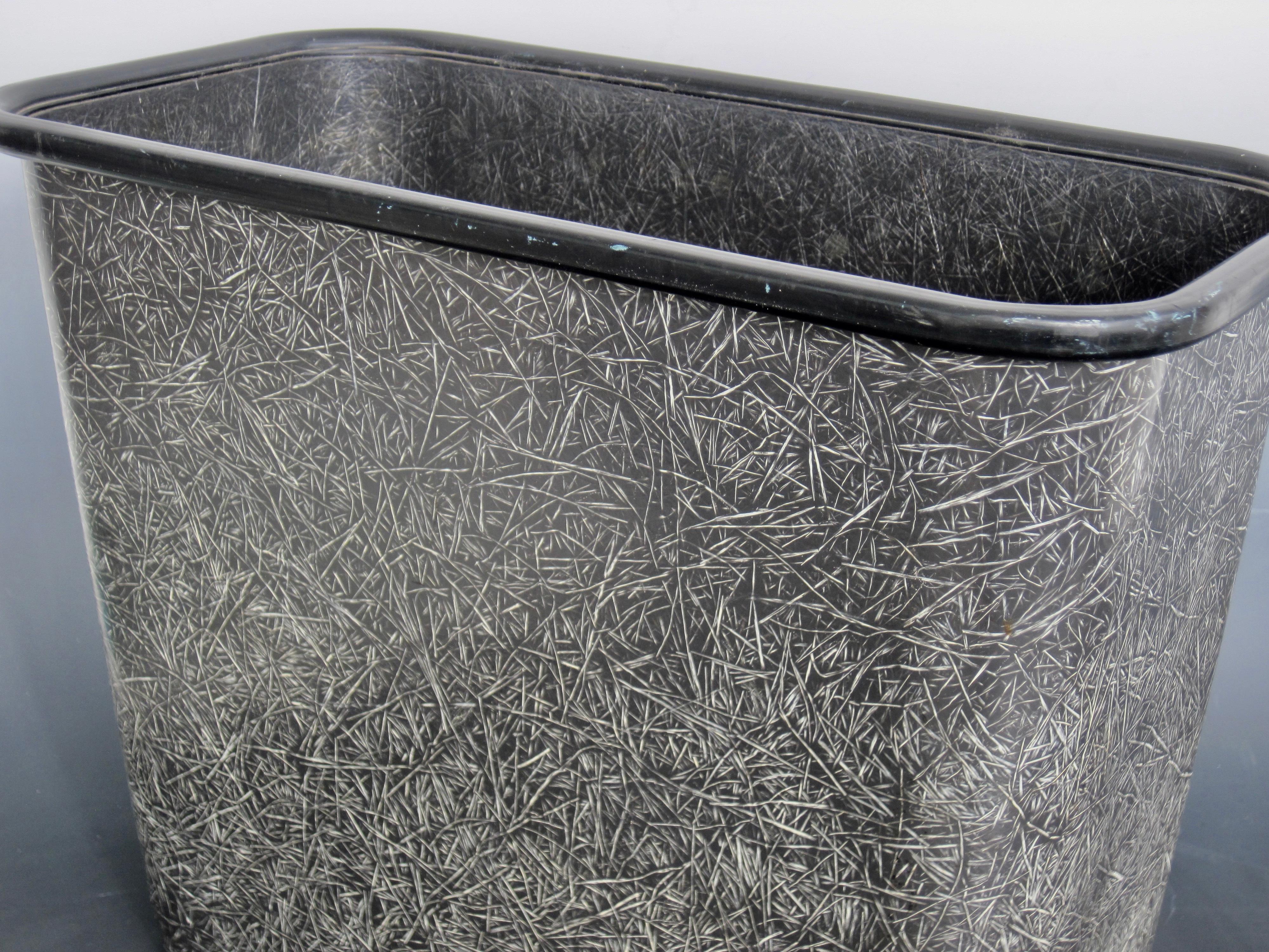 American 1950s Molded Black Fiberglass Wastebasket Trash Receptacle For Sale