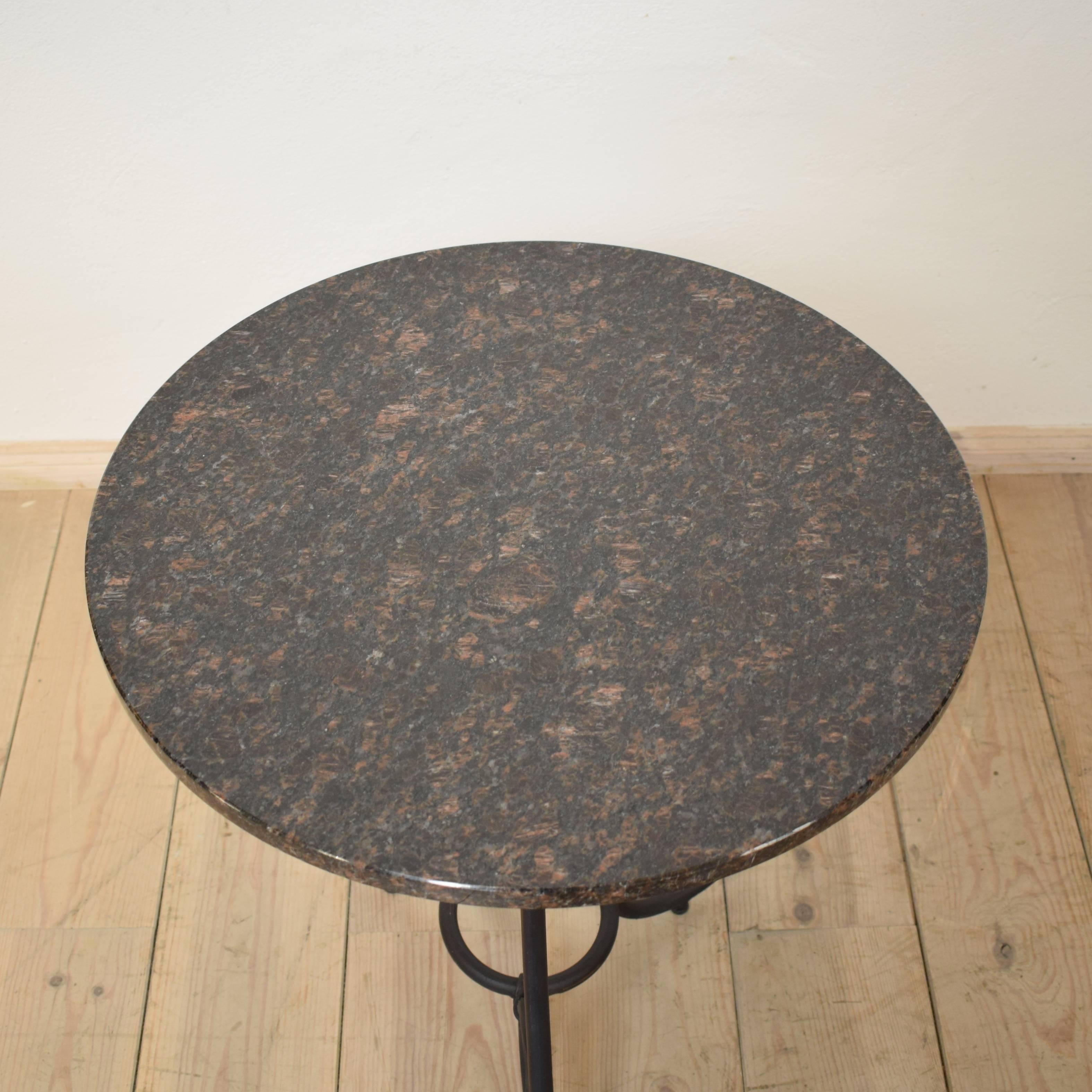 1950s Black Forged Iron Side Table with Granite Top (Arts and Crafts)