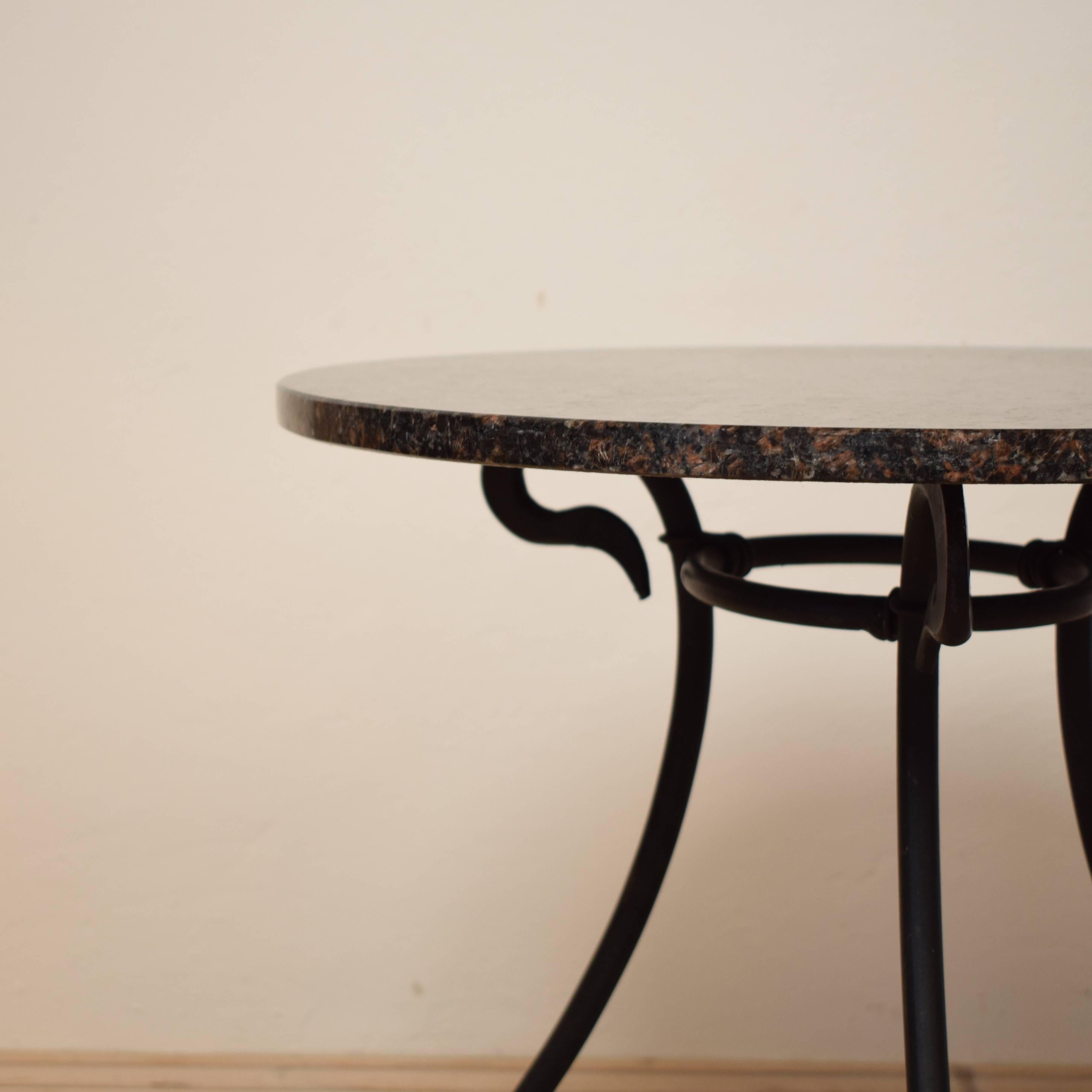 German 1950s Black Forged Iron Side Table with Granite Top