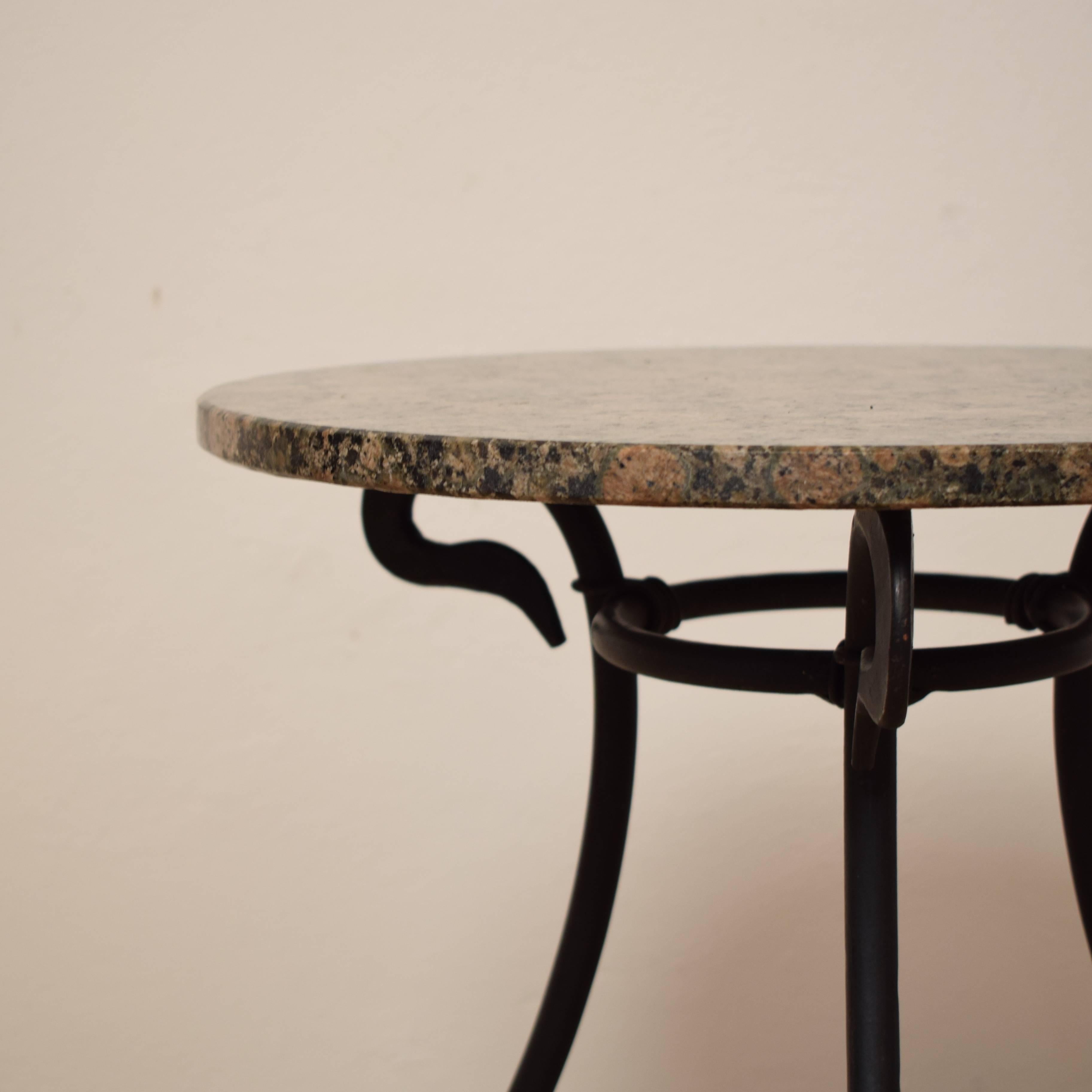 20th Century 1950s Black Forged Iron Side Table with Granite Top