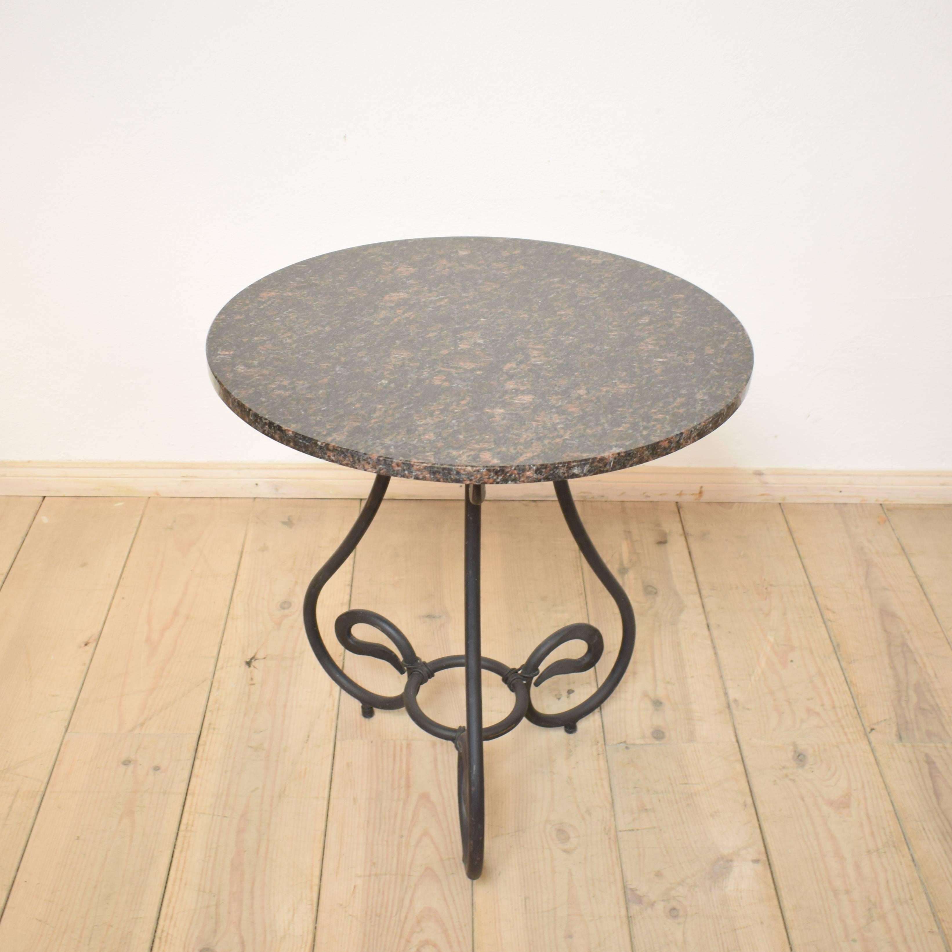 Mid-20th Century 1950s Black Forged Iron Side Table with Granite Top