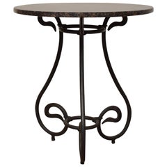 1950s Black Forged Iron Side Table with Granite Top