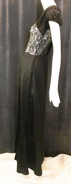 Black Full Length Dress with Lace Paneling, 1950s