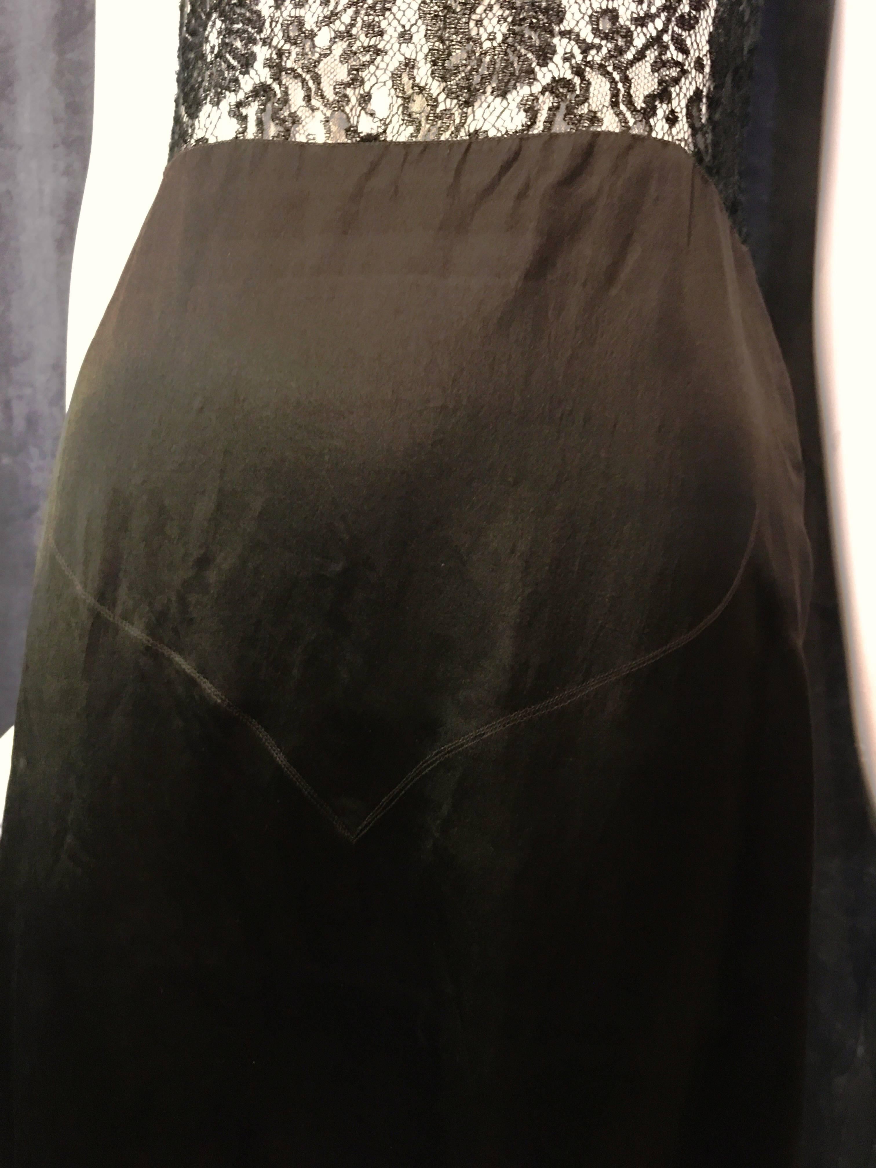 Black Full Length Dress with Lace Paneling, 1950s   For Sale 1