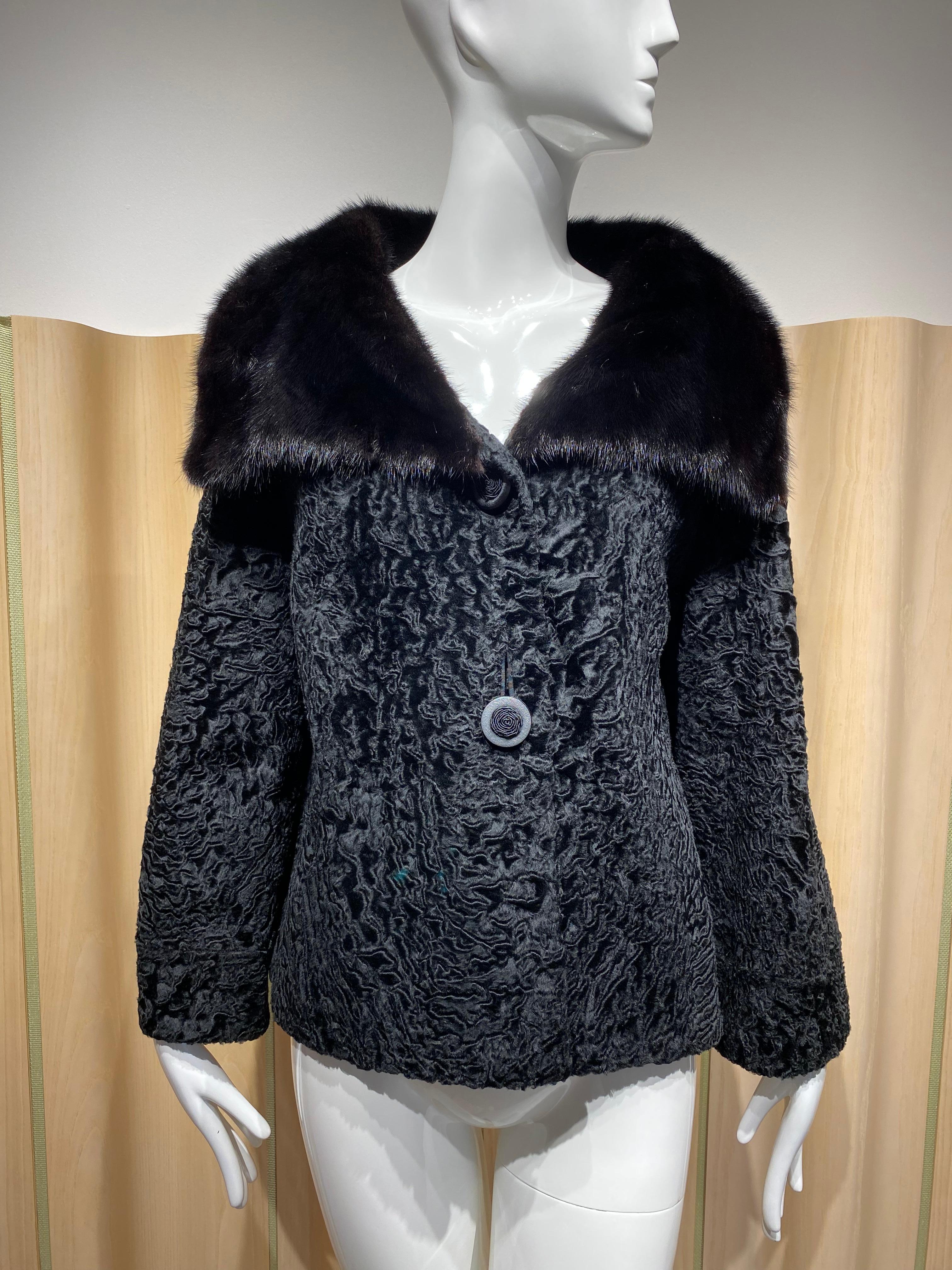 1950s Black Fur Evening  crop Jacket For Sale 5