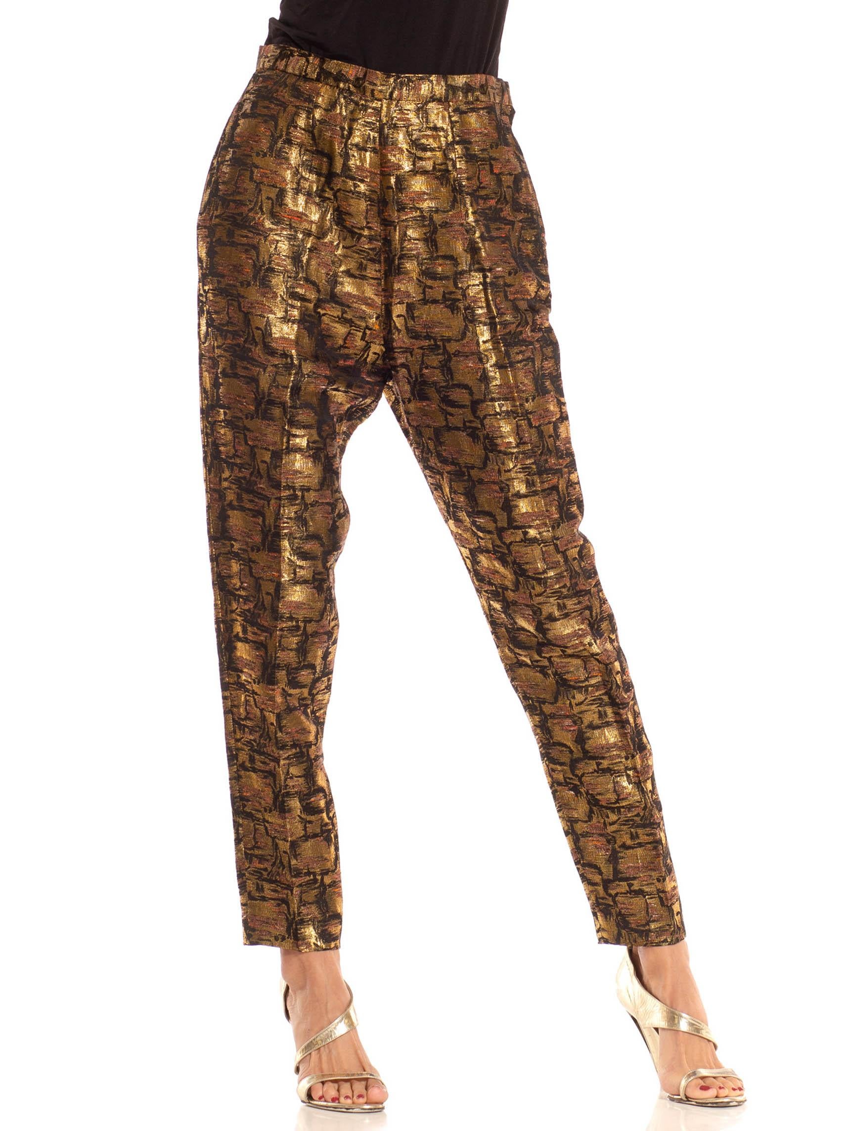 Brown 1950S Black Gold Lamé Jacquard Pants For Sale