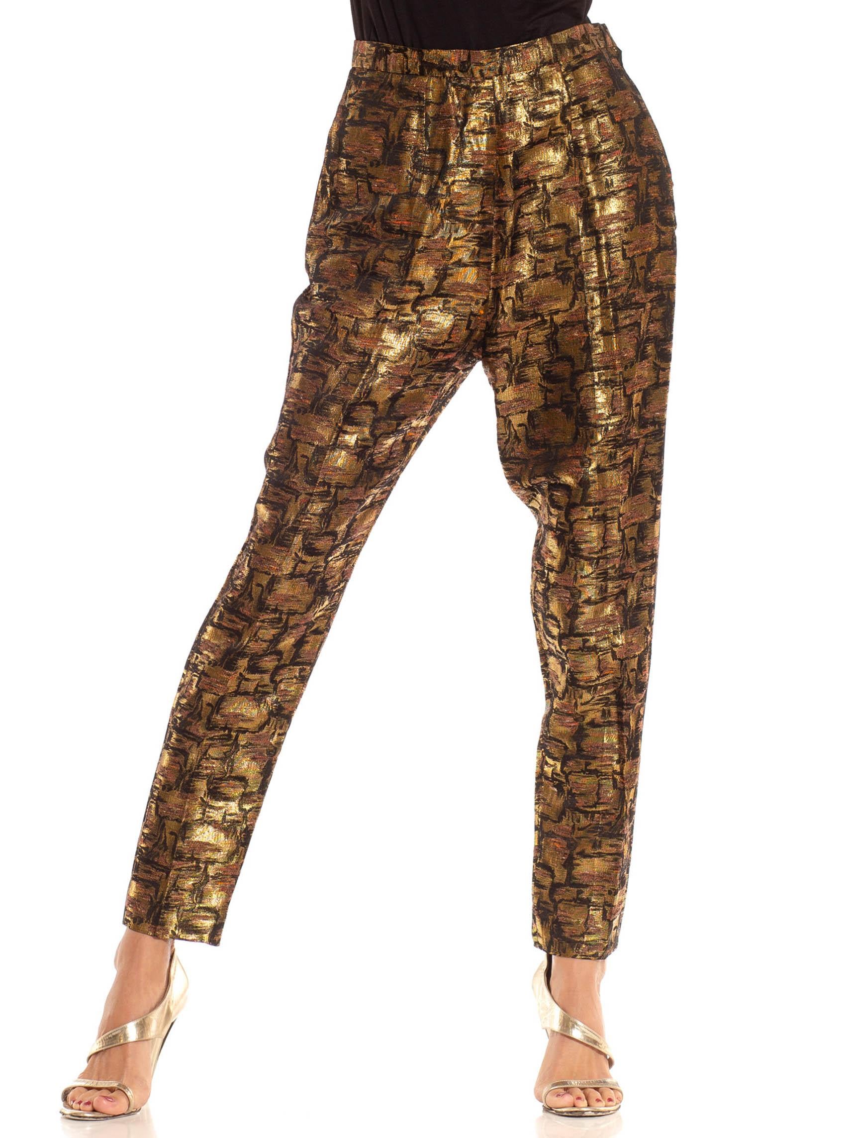 1950S Black Gold Lamé Jacquard Pants In Excellent Condition For Sale In New York, NY